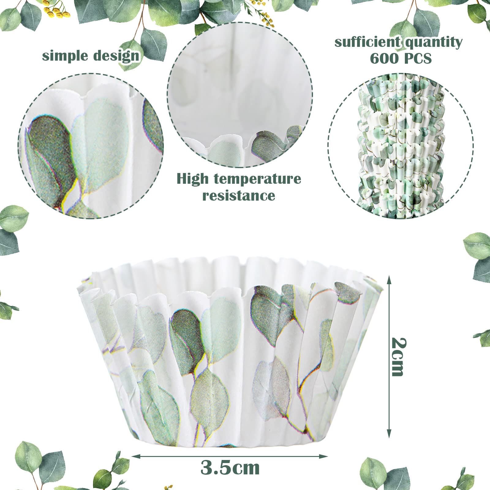 600 Count Green Mini Cupcake Wrappers Liners For Baking Greenery Eucalyptus Cupcake Liners Mini Baby Shower Cupcake Baking Rusti