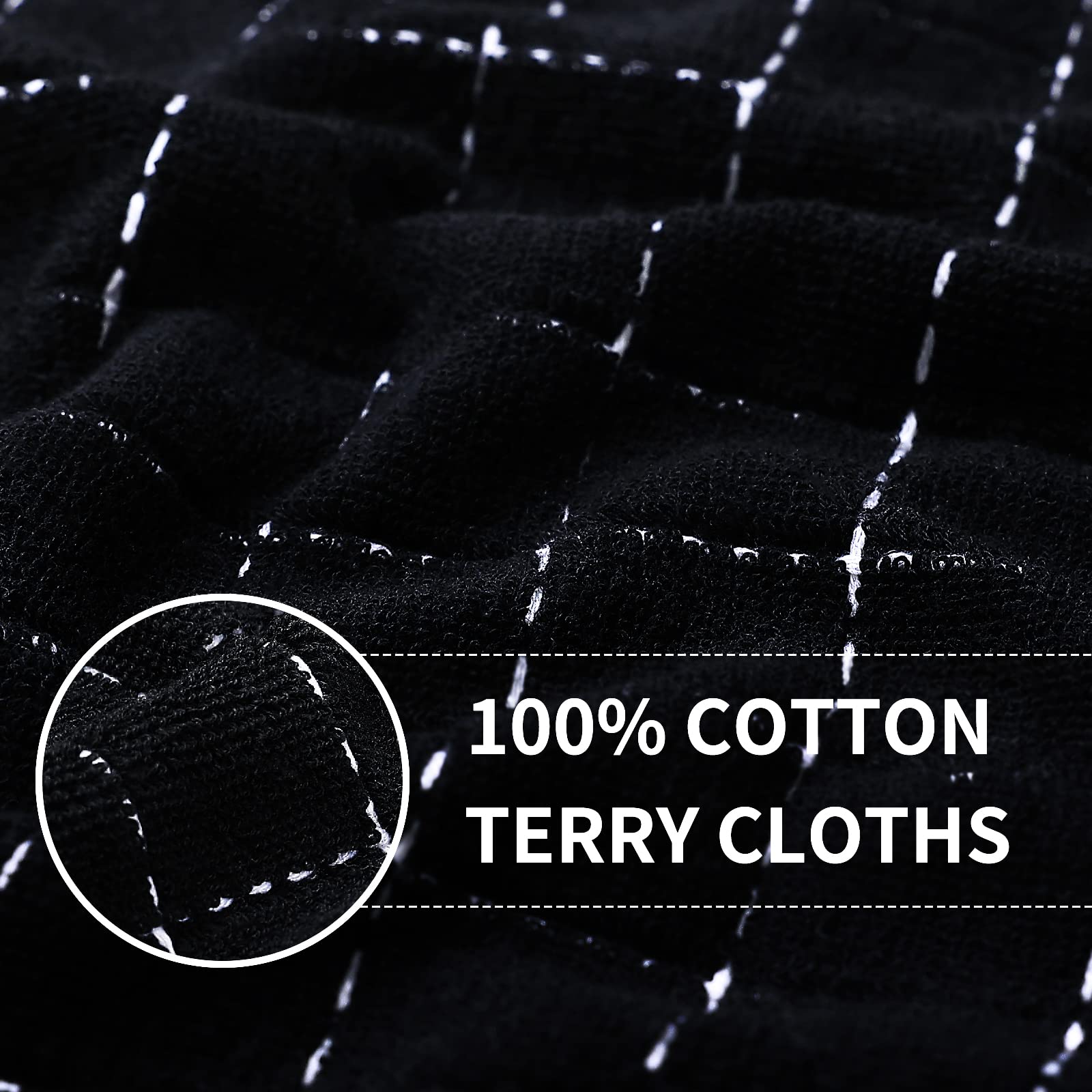 Homaxy 100% Cotton Terry Kitchen Towels(Black, 13 X 28 Inches), Checkered Designed, Soft And Super Absorbent Dish Towels, 4 Pack