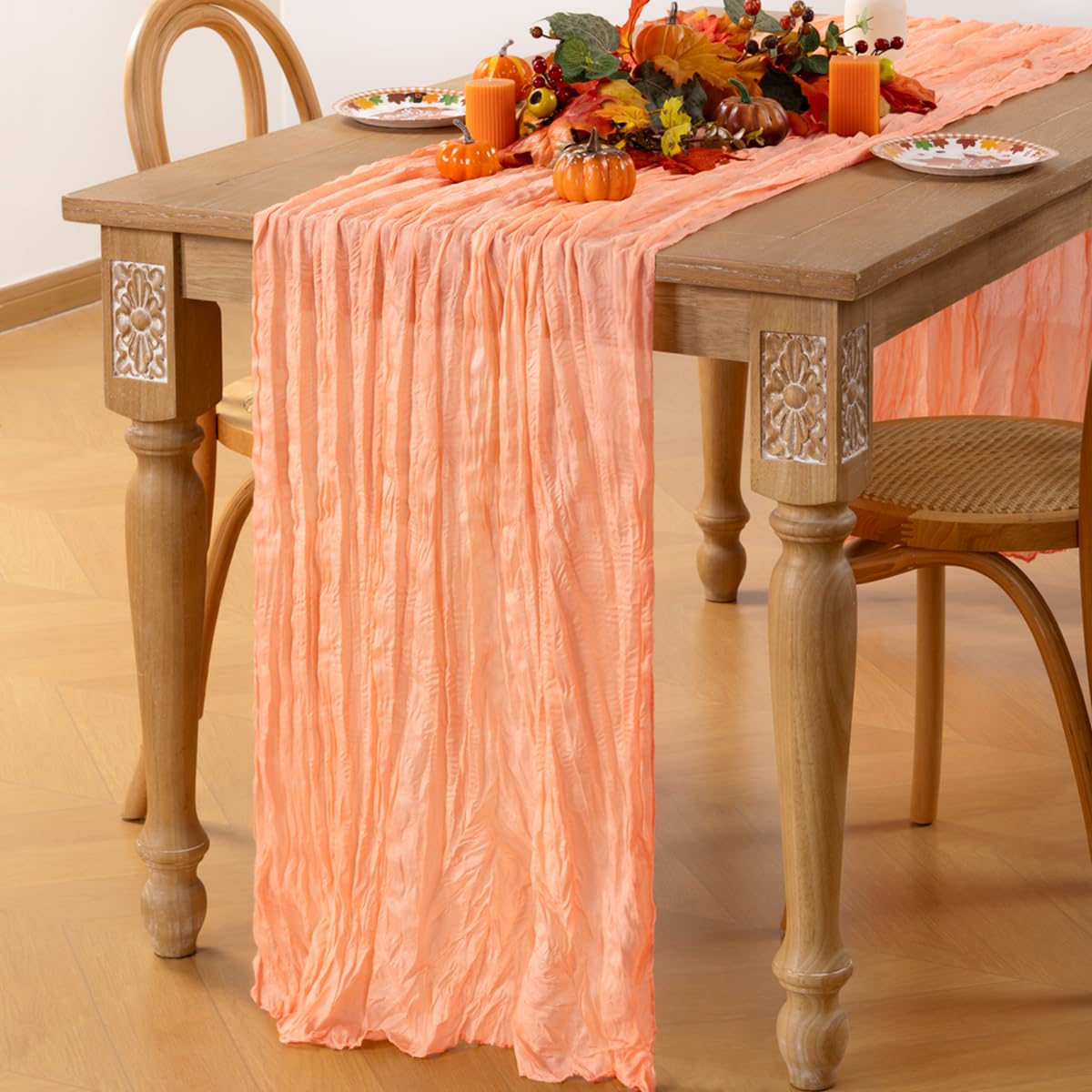 MLMC Peach Pink Cheesecloth Table Runner 10ft Rustic Fall Gauze Coral Cheese Cloth Table Runner 35x120 Inches for Wedding Bridal