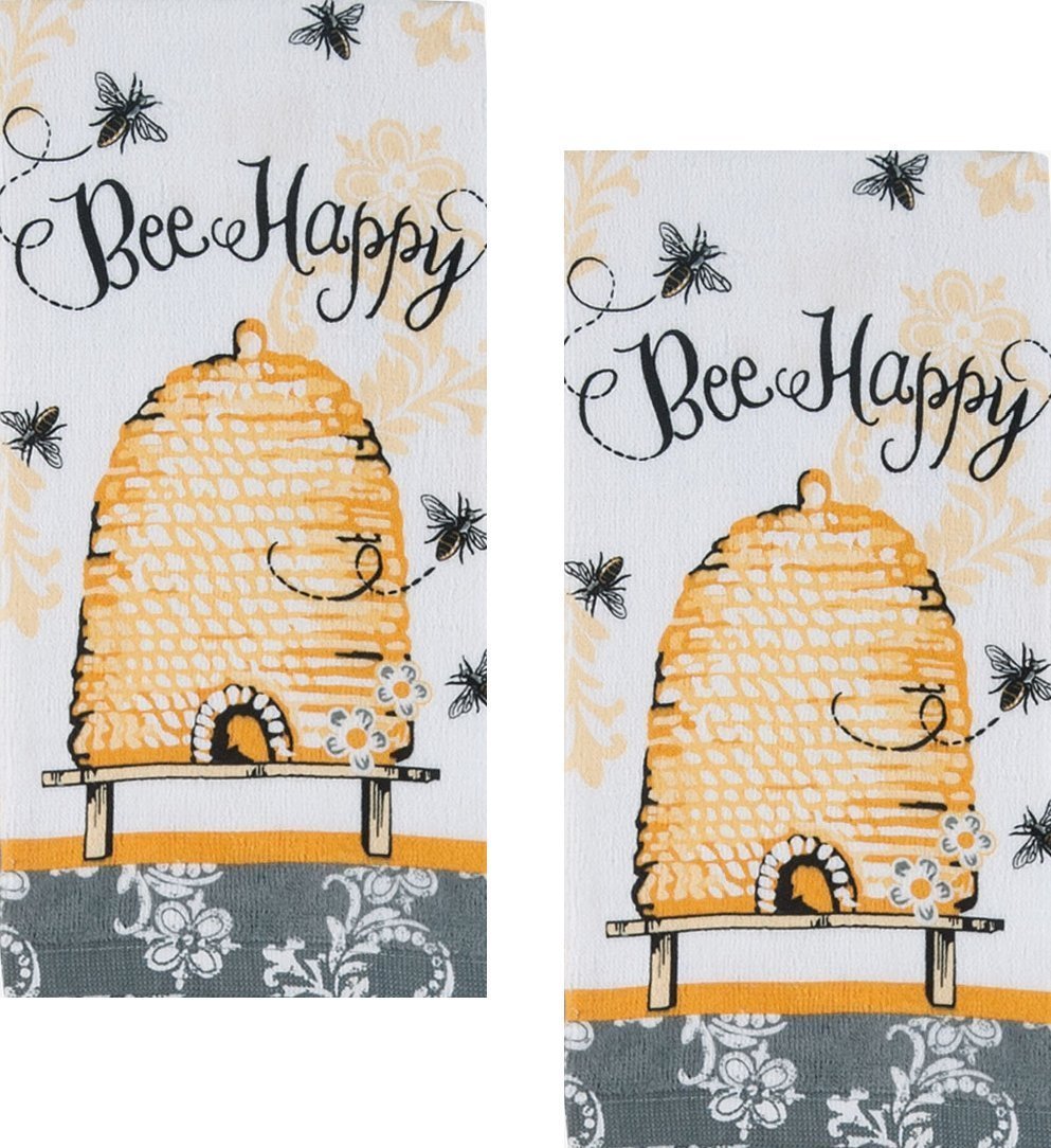 Kay Dee Bee Happy Cotton Terry Kitchen Towels, Set Of 2,Yellow