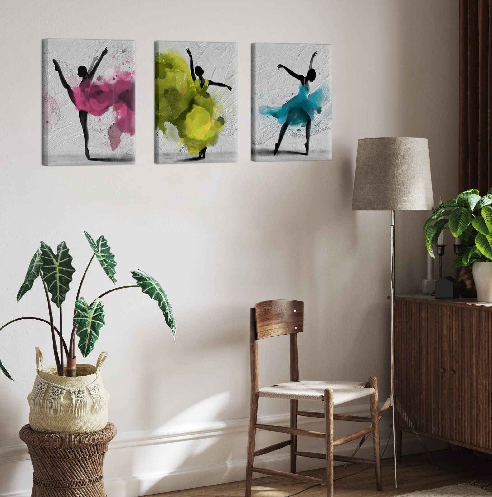 Apicoture Ballet Dance Canvas Wall Art - Abstract Ballerina Prints, 12x16in, Waterproof Polyester, Multi, 3 Pieces