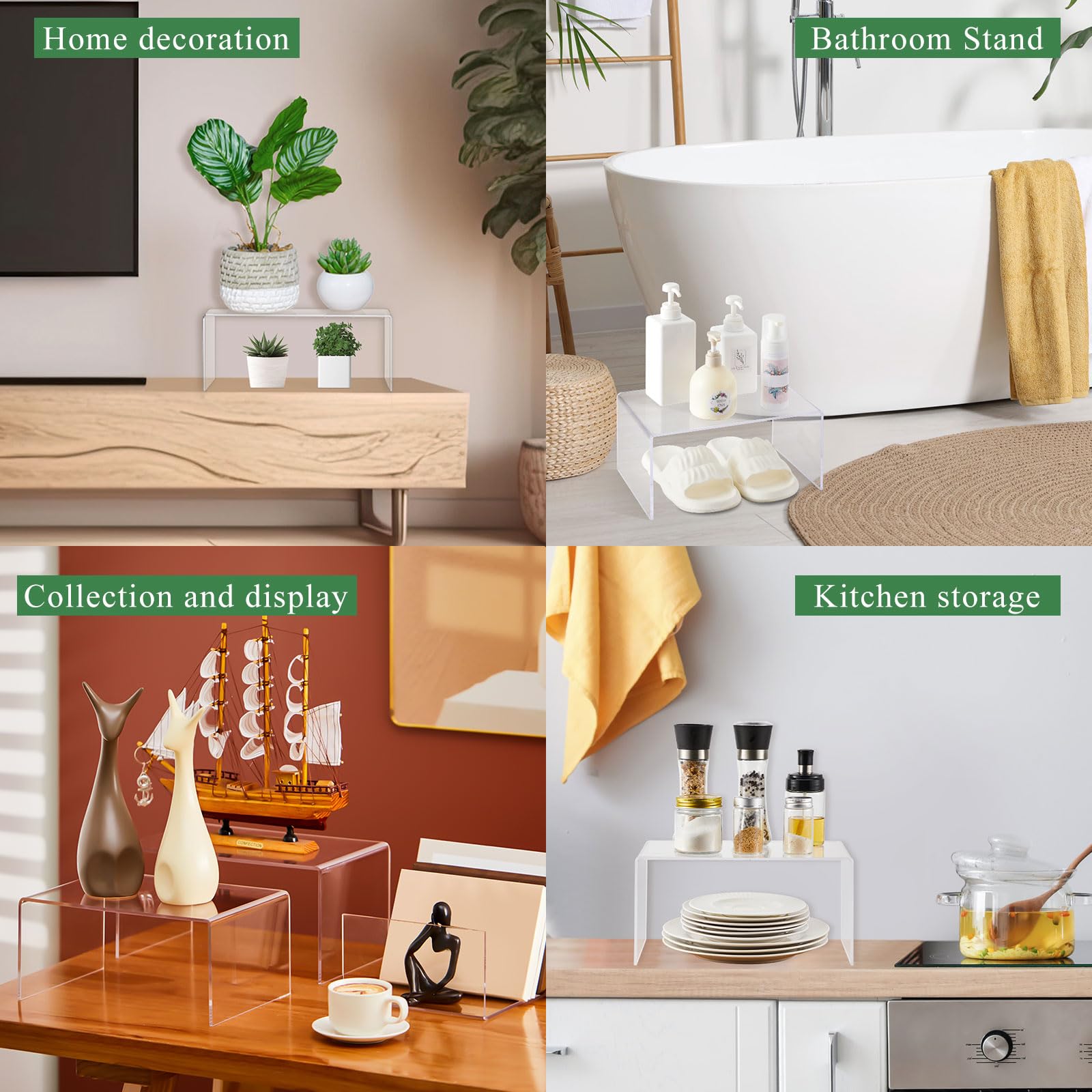 RattanView 2 Pcs 12 Inch, 14 Inch Large Acrylic Risers Display Stands 5 mm Thick Acrylic Shelf Riser Showcase for Collectibles J