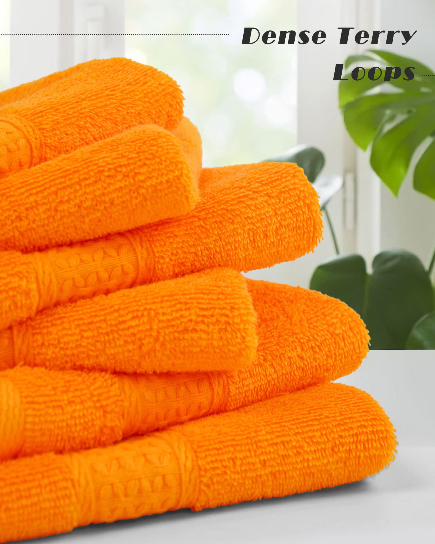 Cleanbear Washcloths Orange Face Cloths Set Of 6 Large All Cotton Bathroom Wash Cloth - 13 By 13 Inches Highly Absorbent Face To