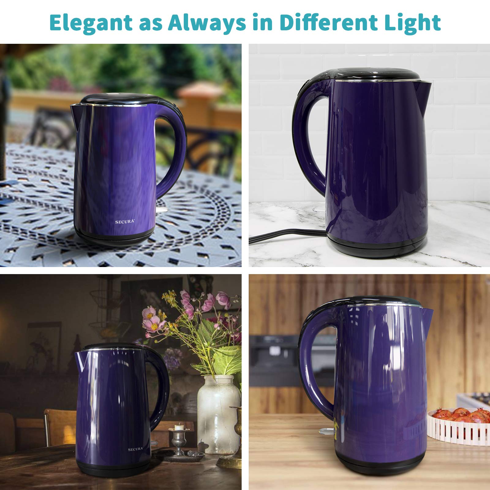 Secura Swk-1701Dp The Original Stainless Steel Double Wall Electric Water Kettle 18 Quart, Dark Purple