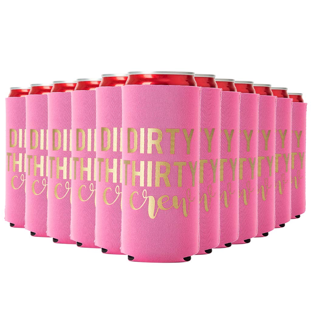Dirty Thirty Crew Can Coolers, 30Th Birthday Party Coolies, Set Of 12, Black/White And Gold Thirtieth Birthday Cup Coolers, Perf