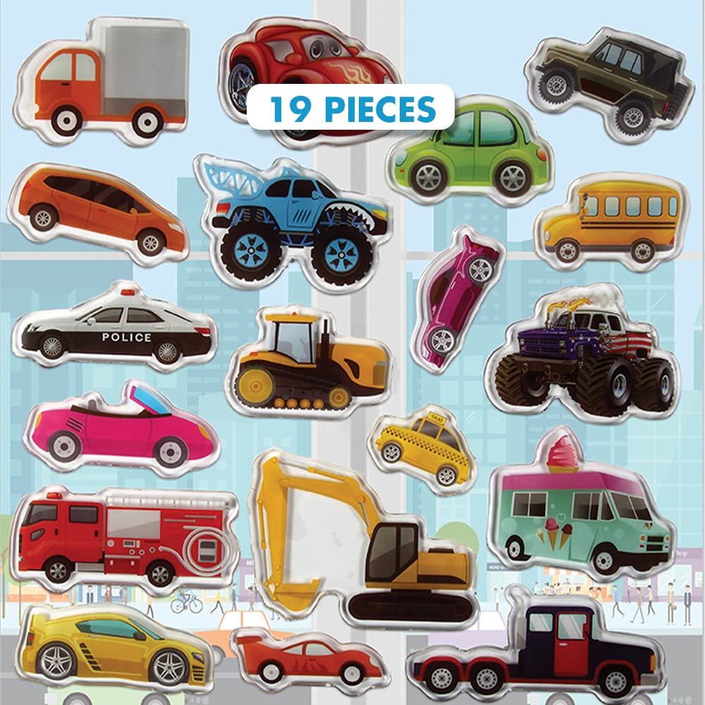 Cars Trucks & Construction Gel Window Clings for Kids - Window Stickers for Toddlers, Monster Truck Gel Clings, Window Decals Ki