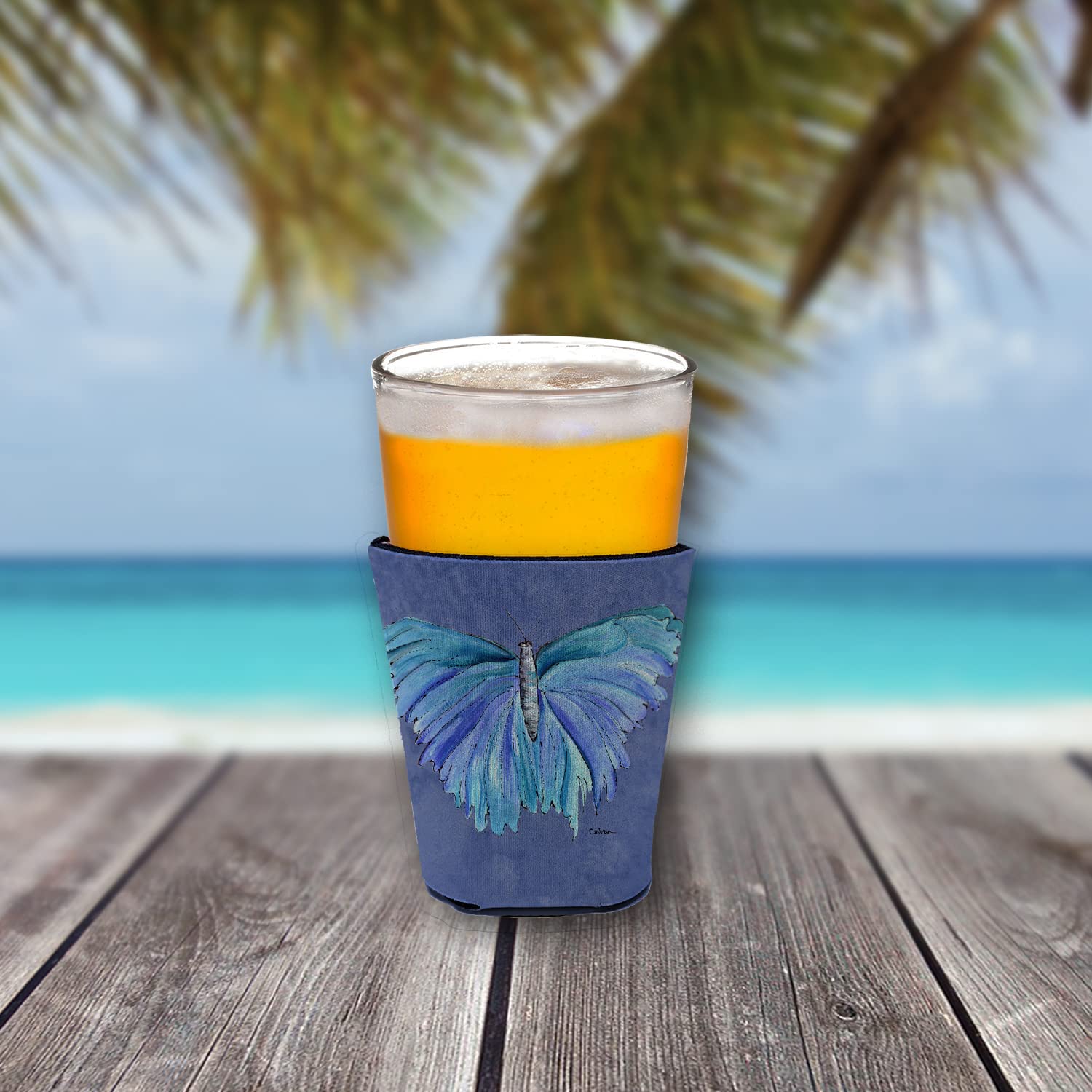 Butterfly on Slate Blue Red Solo Cup Beverage Insulator Hugger