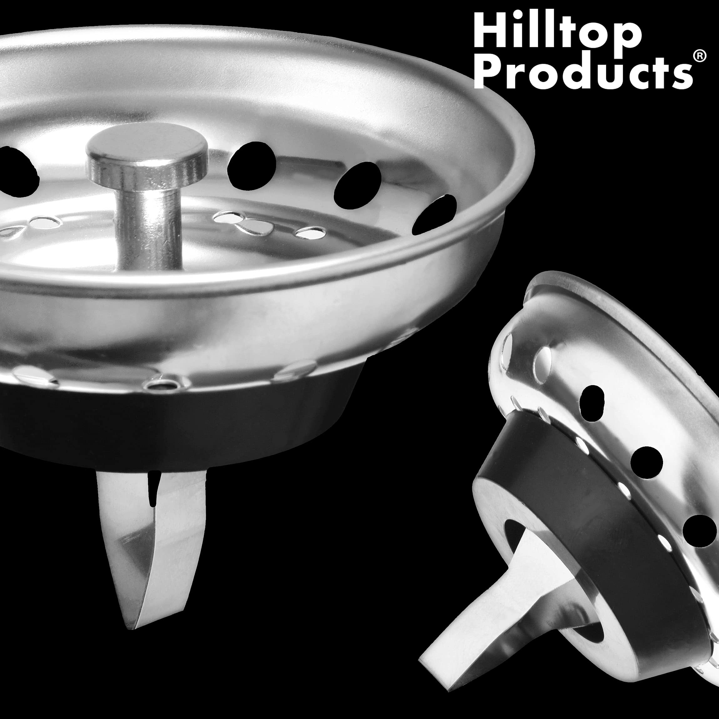 Hilltop Products Kitchen Sink Strainer & Stopper Combo, 3.5" Drain, Stainless Steel Basket, Silver, Model sdf - 2 Pack