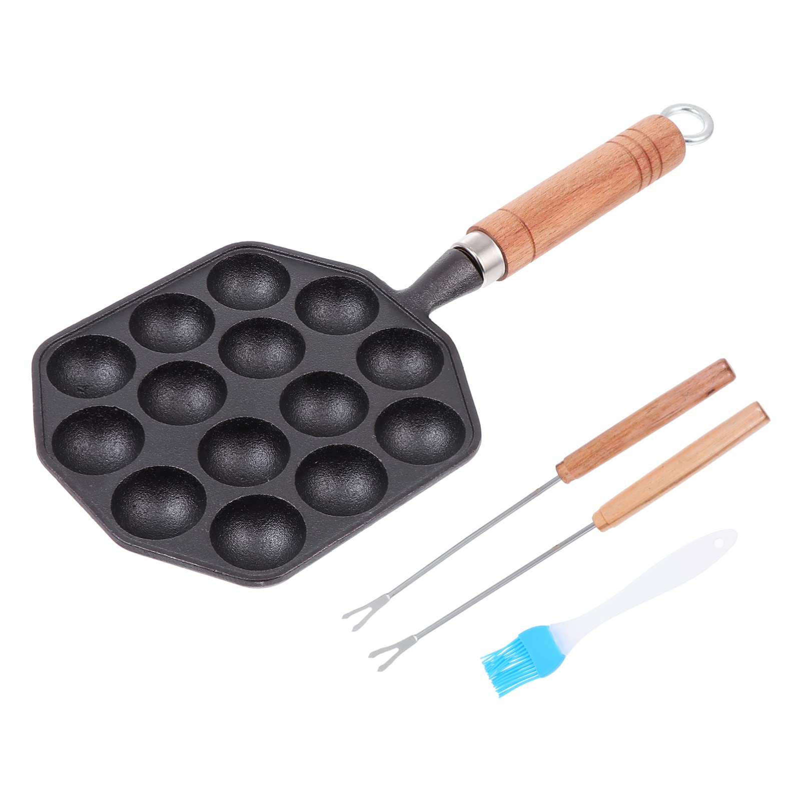 UPKOCH 1 Set Takoyaki Baking Pan Non Stick Takoyaki Maker Octopus Ball Baking Tray with Fork Oil Brush for Home Restaurant Baker