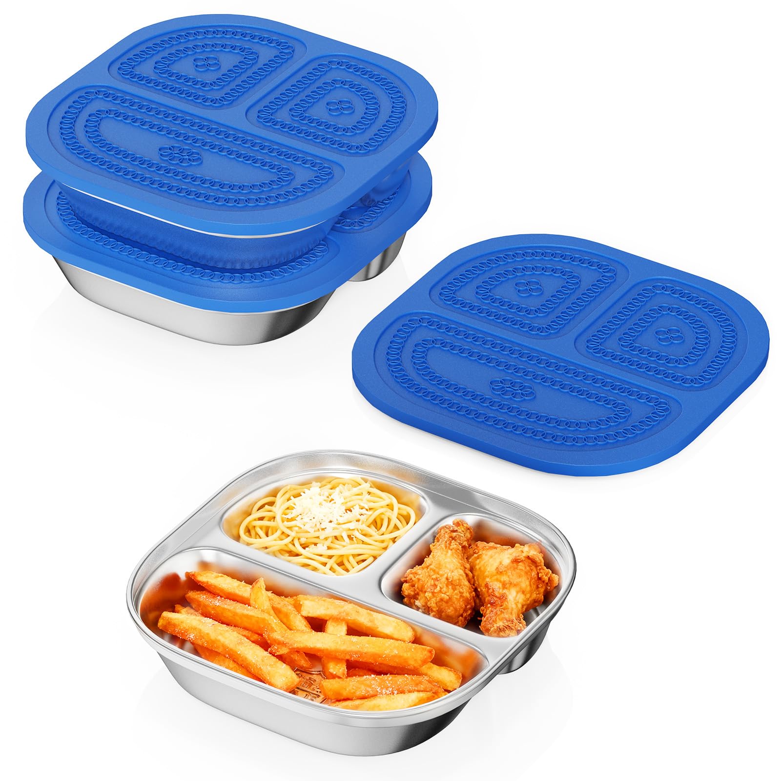 3 Pack Snack Containers,Lunch Box Containers,Food Grade Metal Base with a BPA Free Leakproof & Airtight Silicone Lid,Reusable Ai