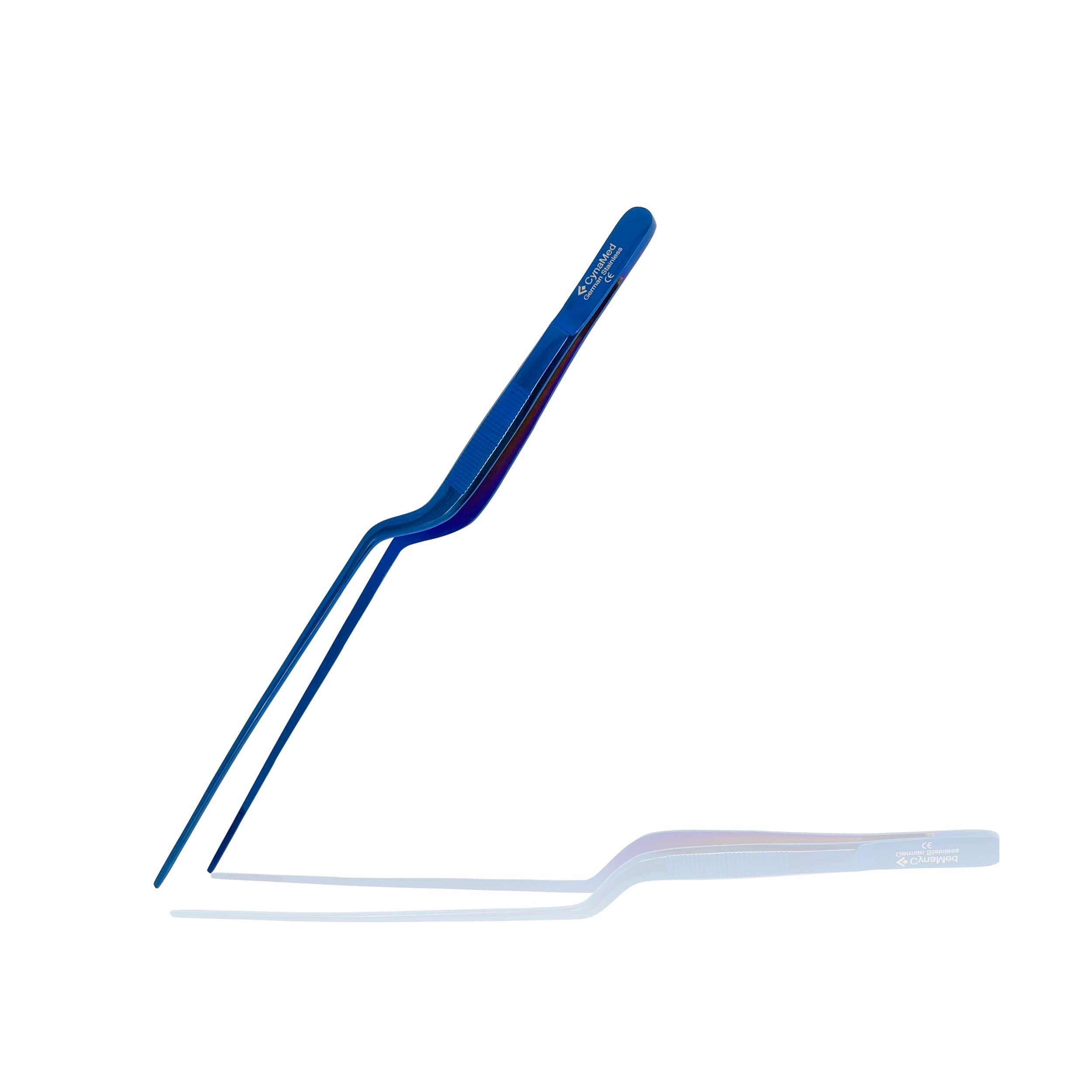 Cynamed 10    Kitchen Premium Tongs Tweezers Stainless Steel, Long With Precision Serrated Tips (Blue, Bayonet)