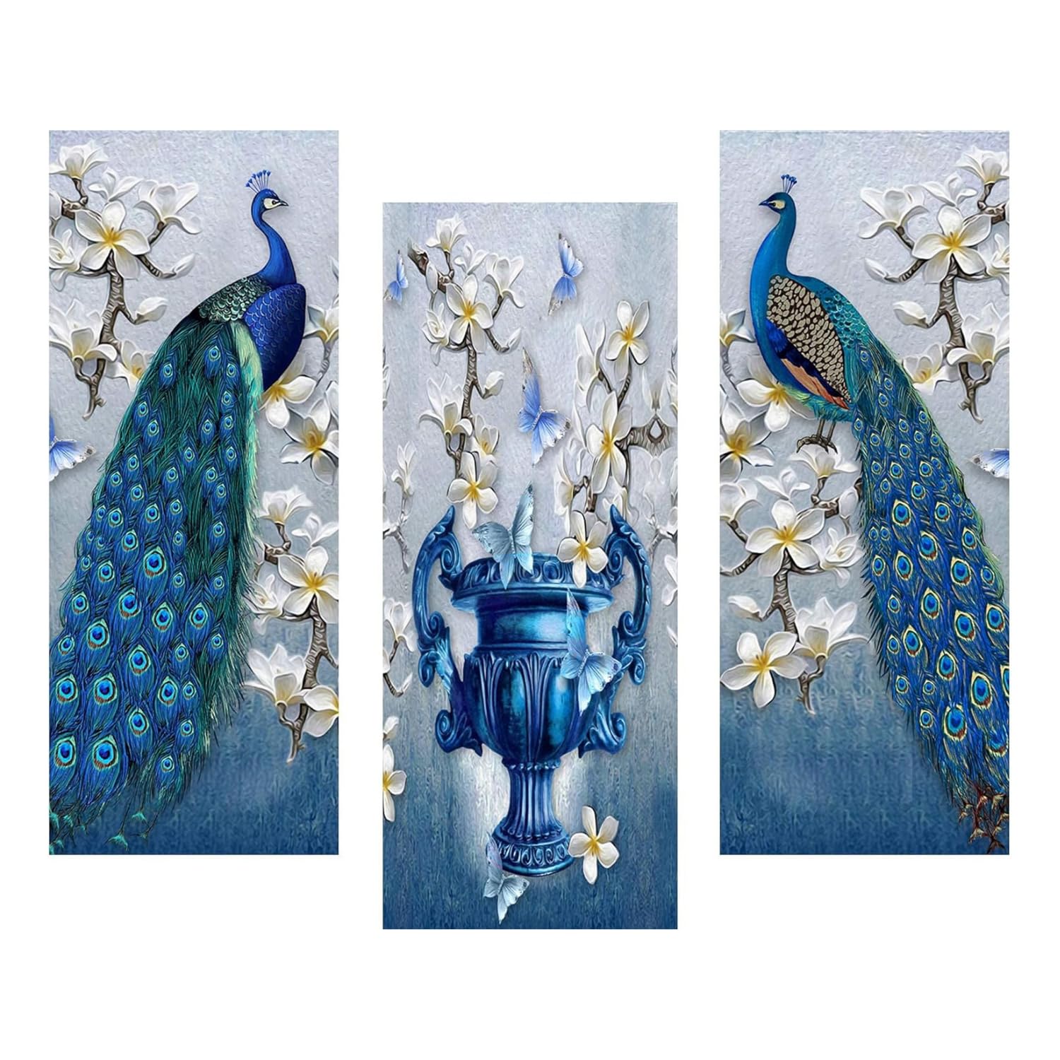 Masstone Peacock Wall Art For Living Room | Wall Art For Bedroom (15X18 Inch) | Wall Art Frames Set Of 3 | Wall Hanging Art Deco