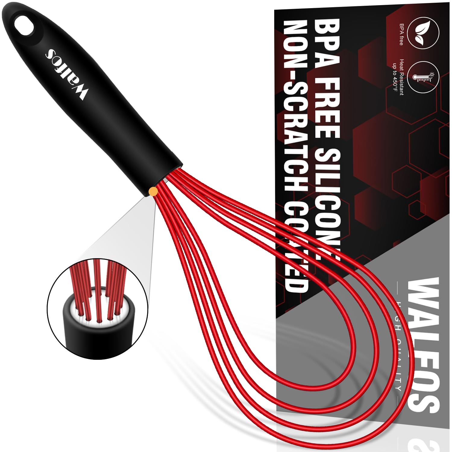 Flat Silicone Whisk, Walfos 11 ' ' Wires Silicone Whisk For Blending Beating Stirring And Kitchen Cooking