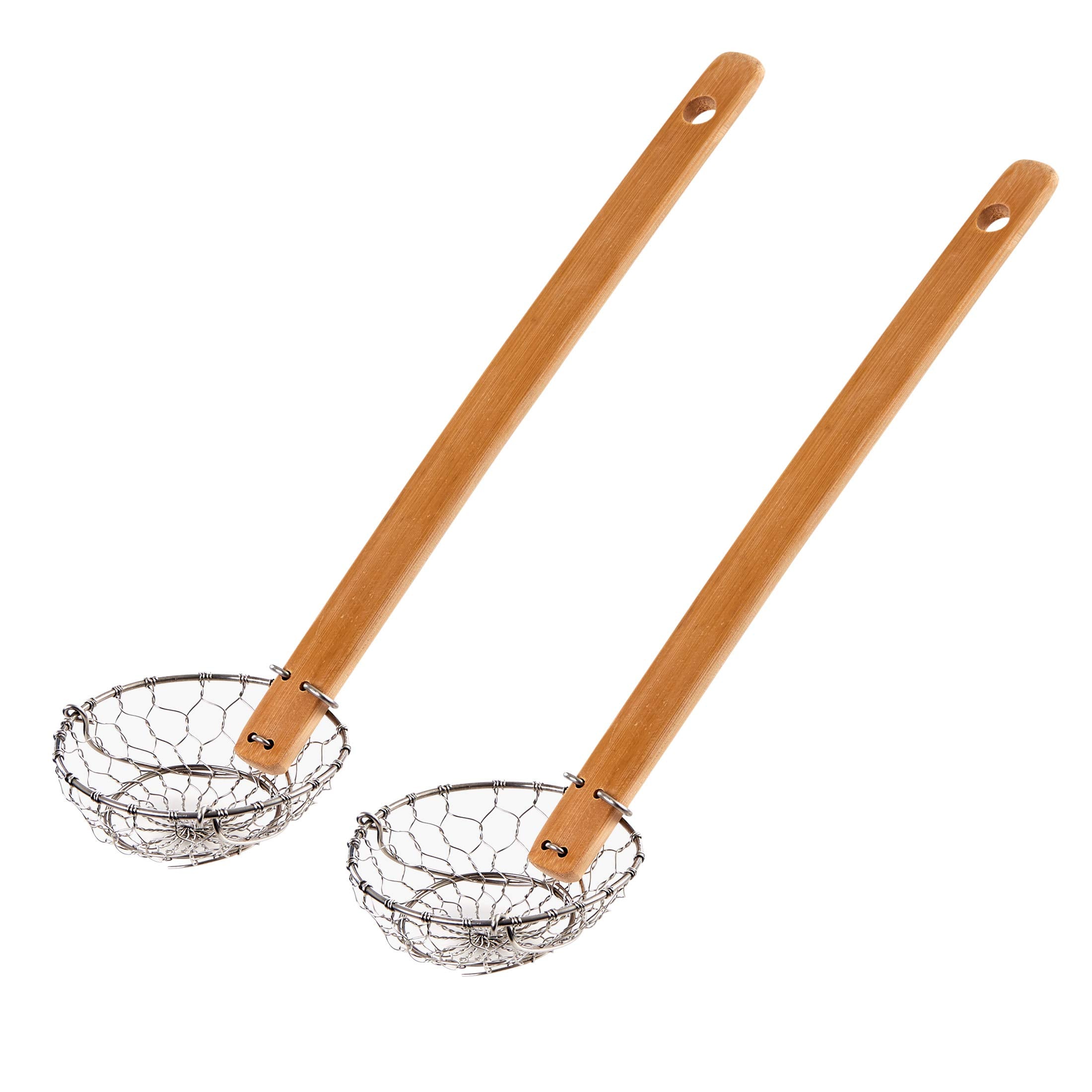 Helen'S Asian Kitchen Mini Spider Strainer, 3-Inch, Set Of 2, Stainless Steel With Natural Bamboo Handle