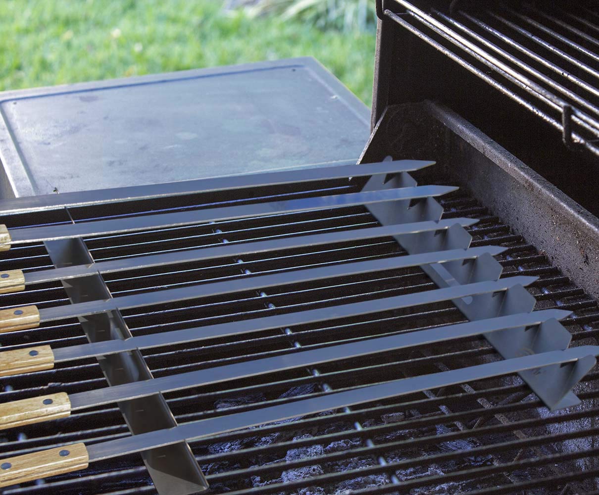 Goutime Stainless Steel Shish Kabob Skewer Rack with Storage Bag  Universal Barbecue BBQ Skewers Holder for Grill