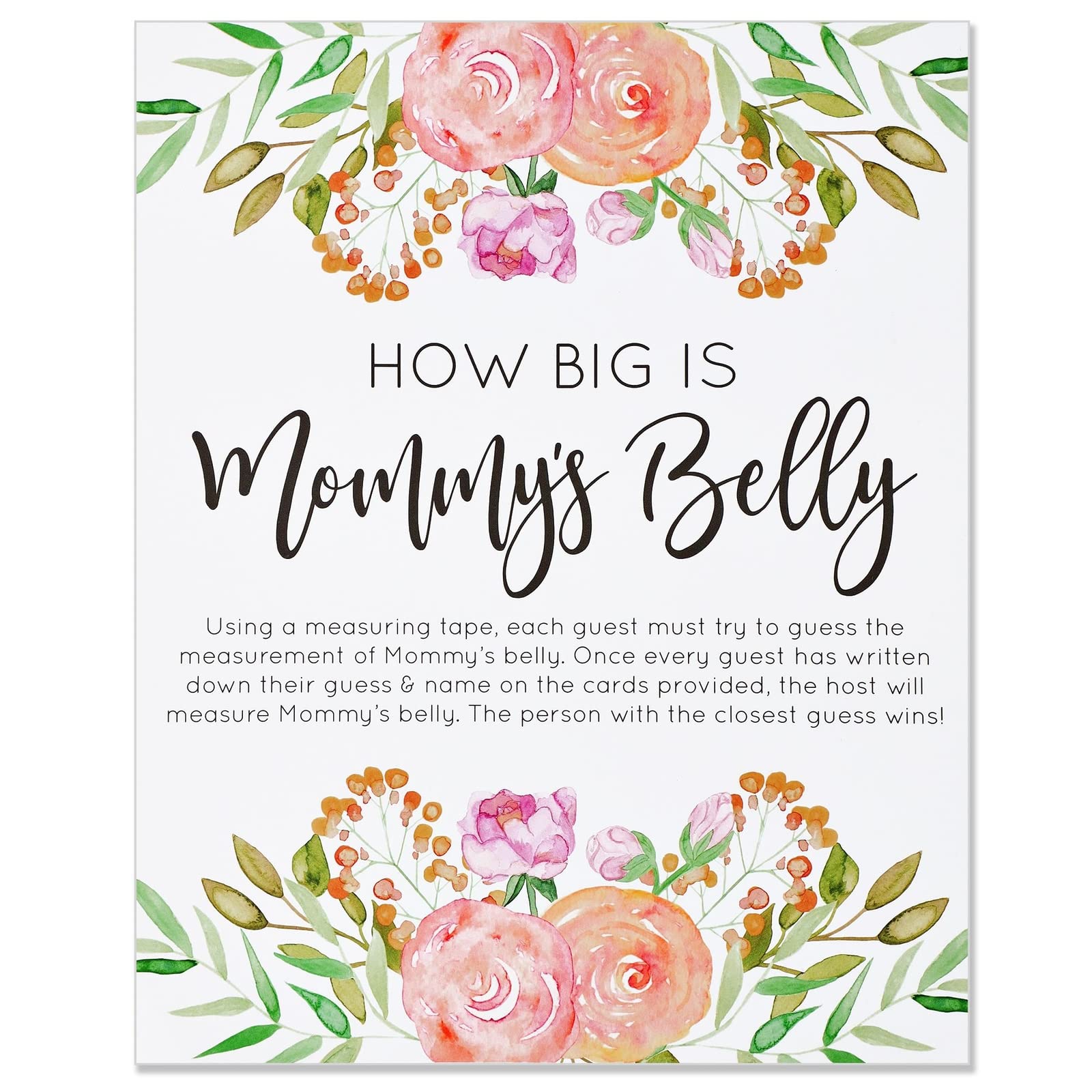 Sparkle And Bash Baby Shower How Big Is Mommys Belly Game With 24 Cards, 3 Pink Measuring Tapes, 1 Sign (28 Piece Set)