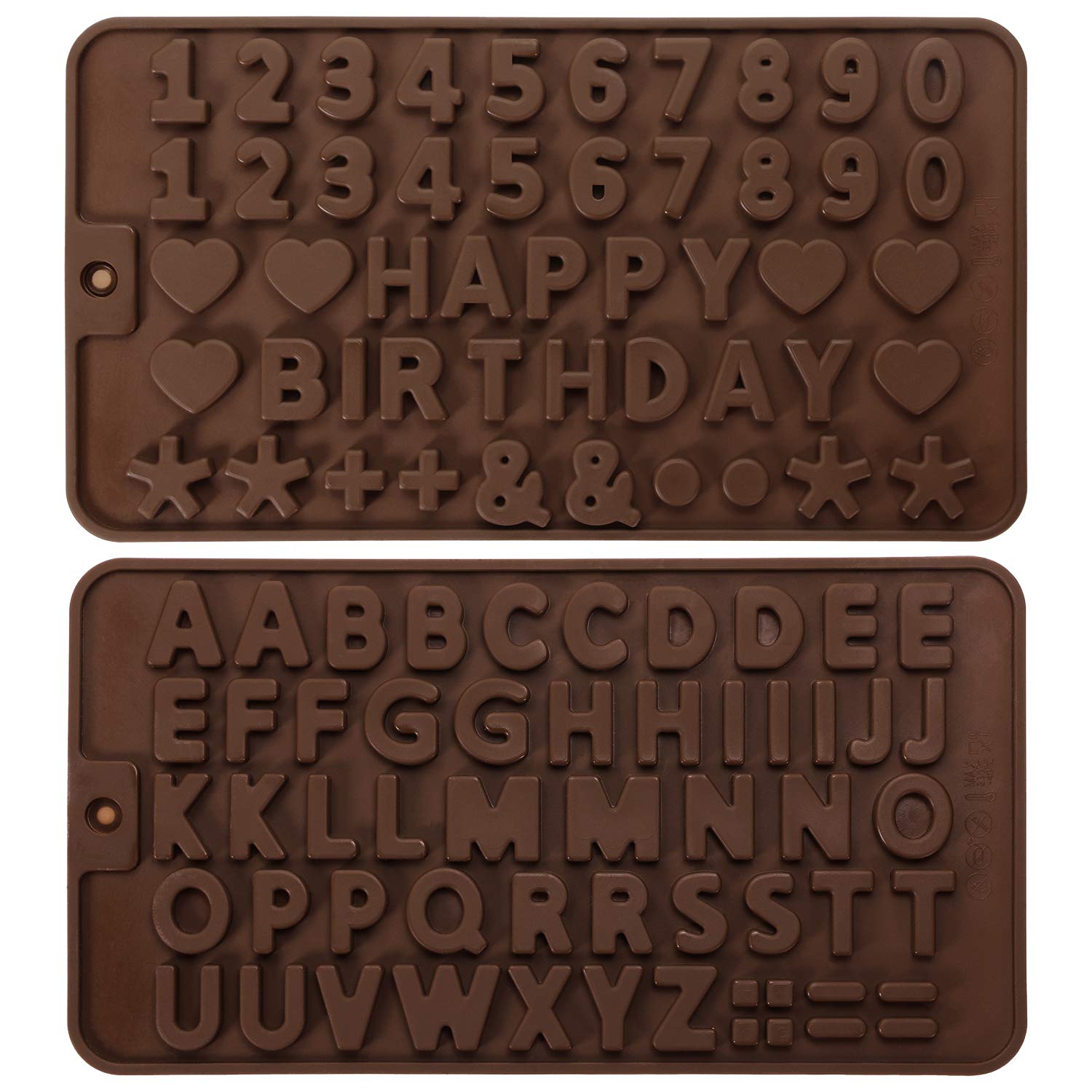 Onlykxy 2 Pieces Brown Chocolate Silicone Molds, Letter Number Molds, Baking Birthday Molds Silicone