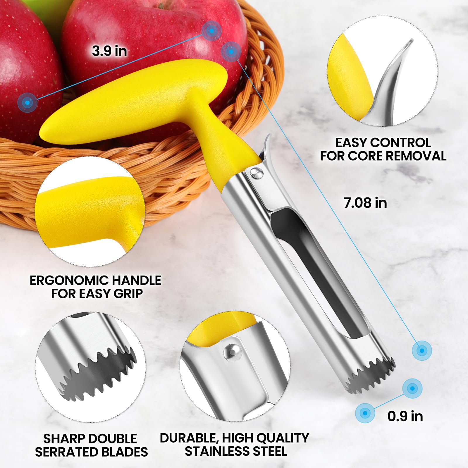 Schvubenr Premium Apple Corer Tool - Easy To Use And Clean - Sturdy Apple Core Remover With Sharp Serrature - Stainless Steel Co