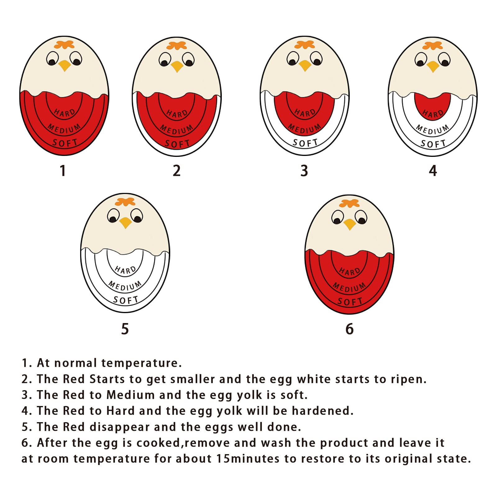 Egg Timer Sensitive Hard & Soft Boiled Color Changing Indicator Tells When Eggs Are Ready (Red 6Pack)