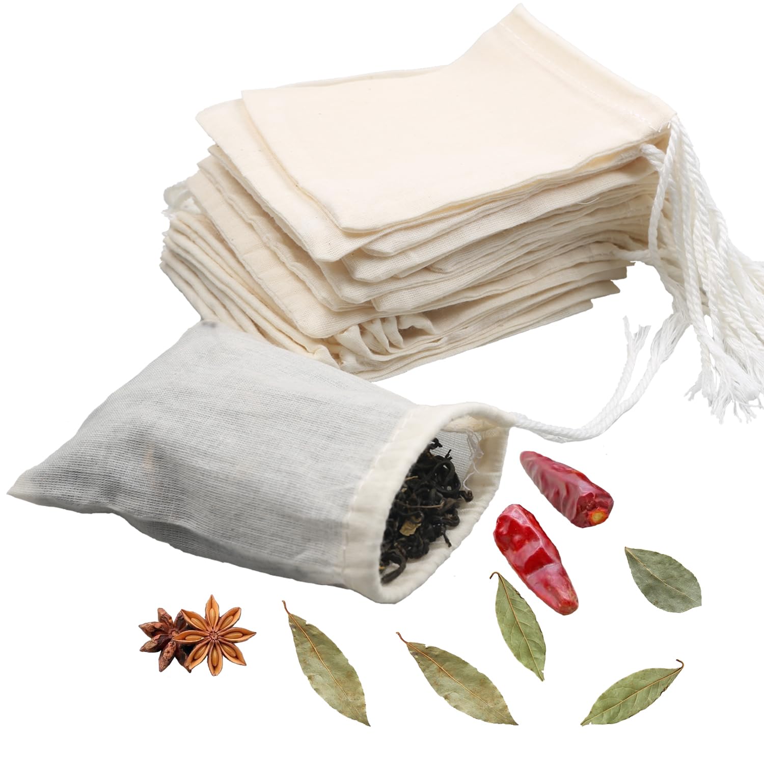 20Pcs Reusable Tea Filter Bags,Soup Bags,Bone Broth Brew Bags,Spice Bags,Muslin Strainer Bags,Natural Unbleached Cotton Cheesecl
