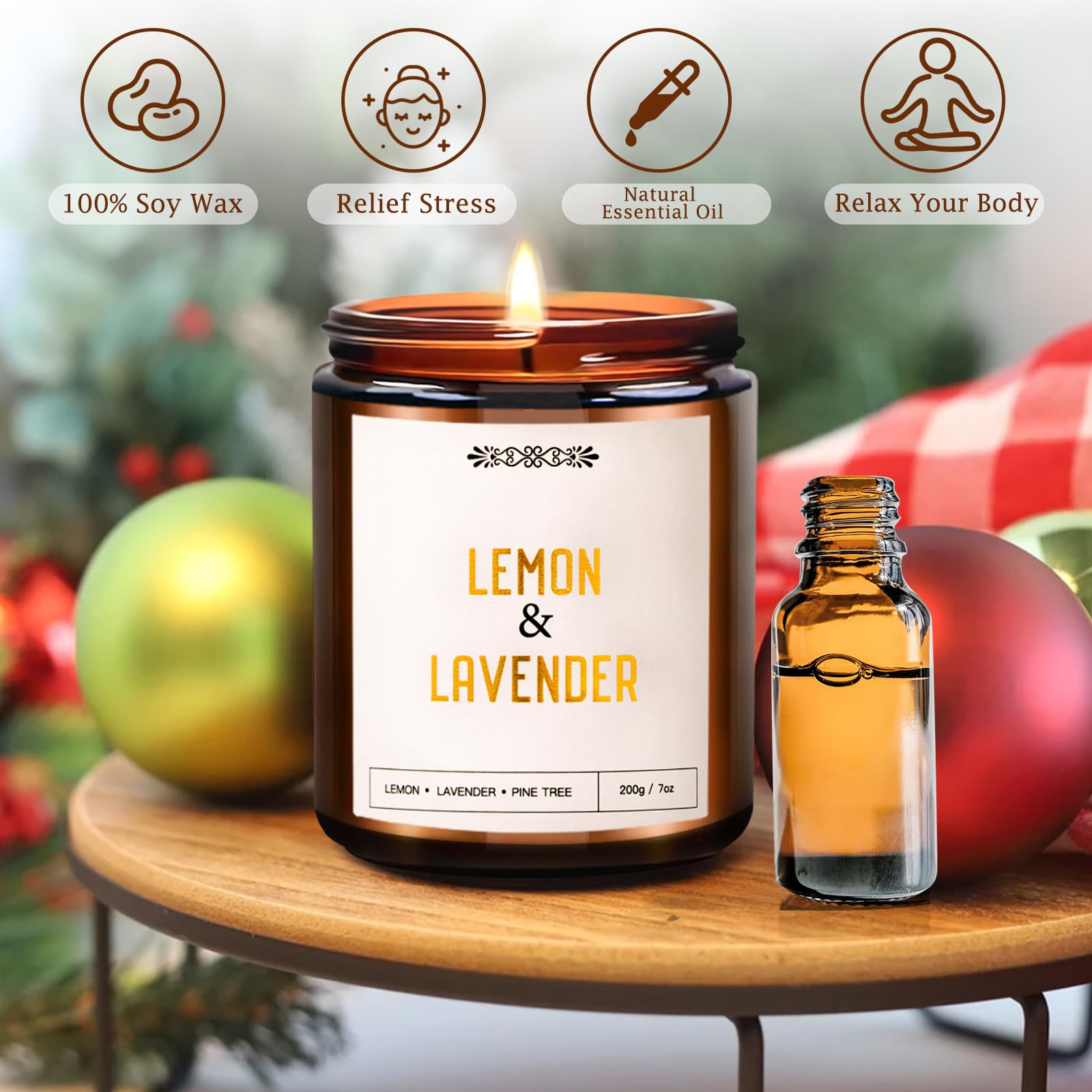 6 Pack Candles for Home Scented, Aromatherapy Candle Gift Set for Women, 42oz 330 Hour Burn Times, Natural Soy Wax Amber Jar Can