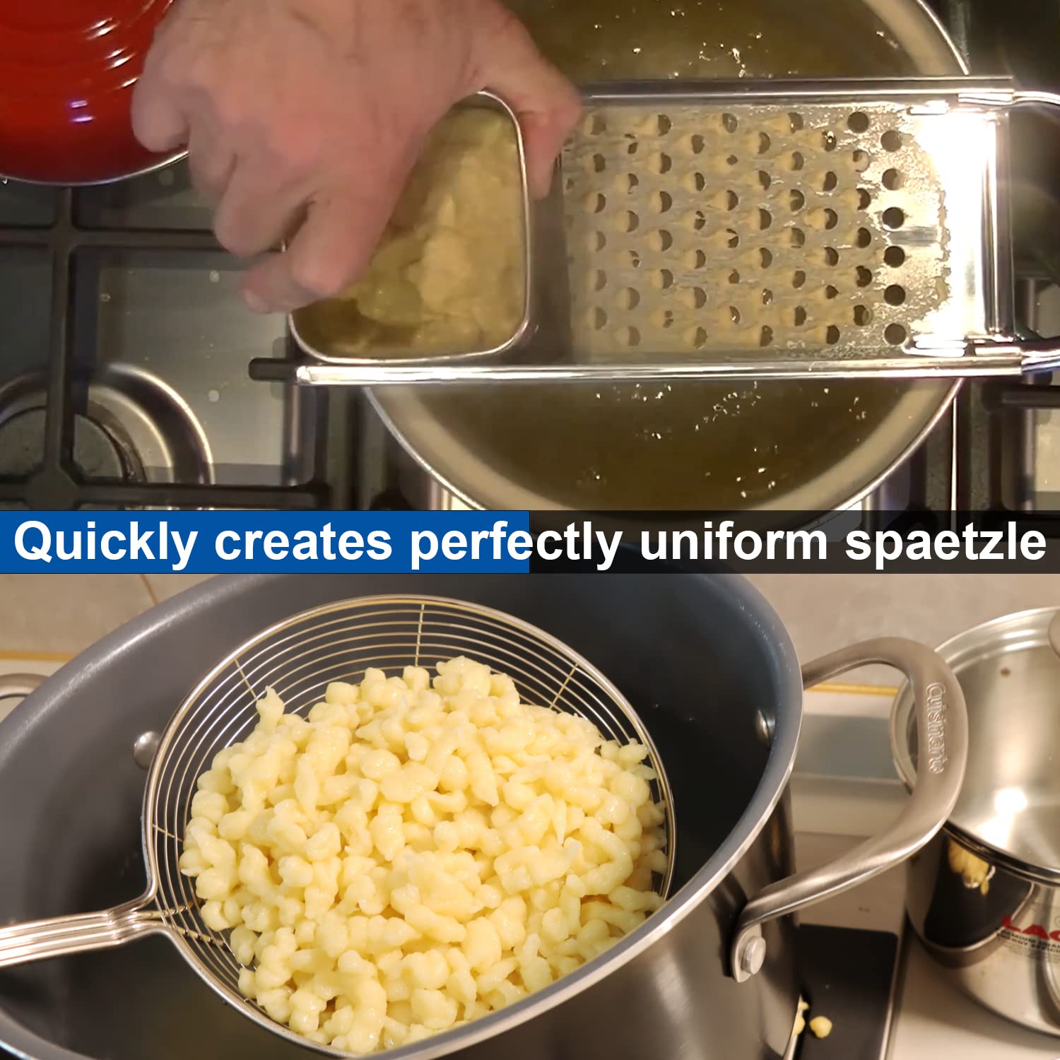 Premium Grade Stainless Steel Spaetzle Maker With Comfort Grip Handle, Homemade Traditional German Egg Noodle Dumpling Making To