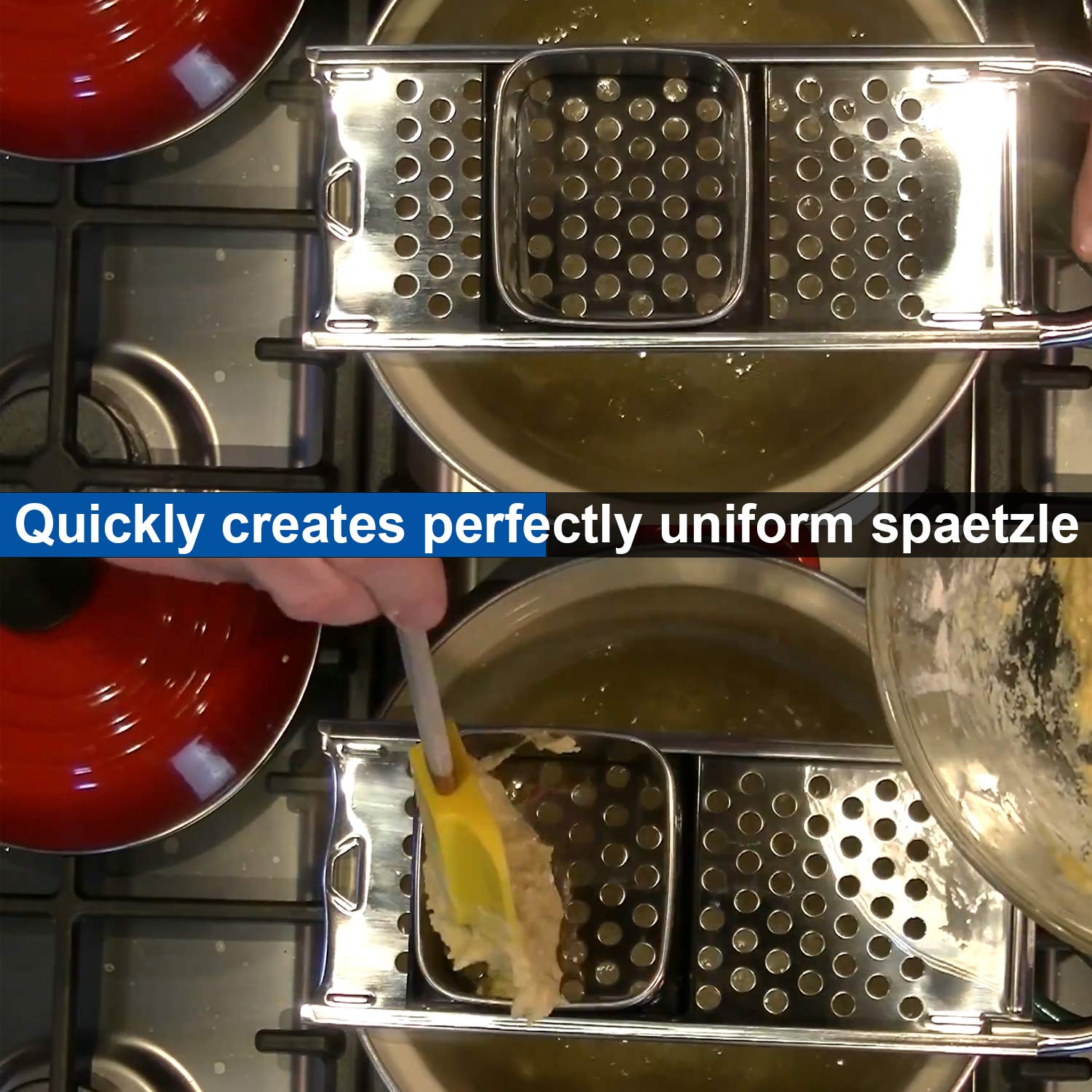 Premium Grade Stainless Steel Spaetzle Maker With Comfort Grip Handle, Homemade Traditional German Egg Noodle Dumpling Making To