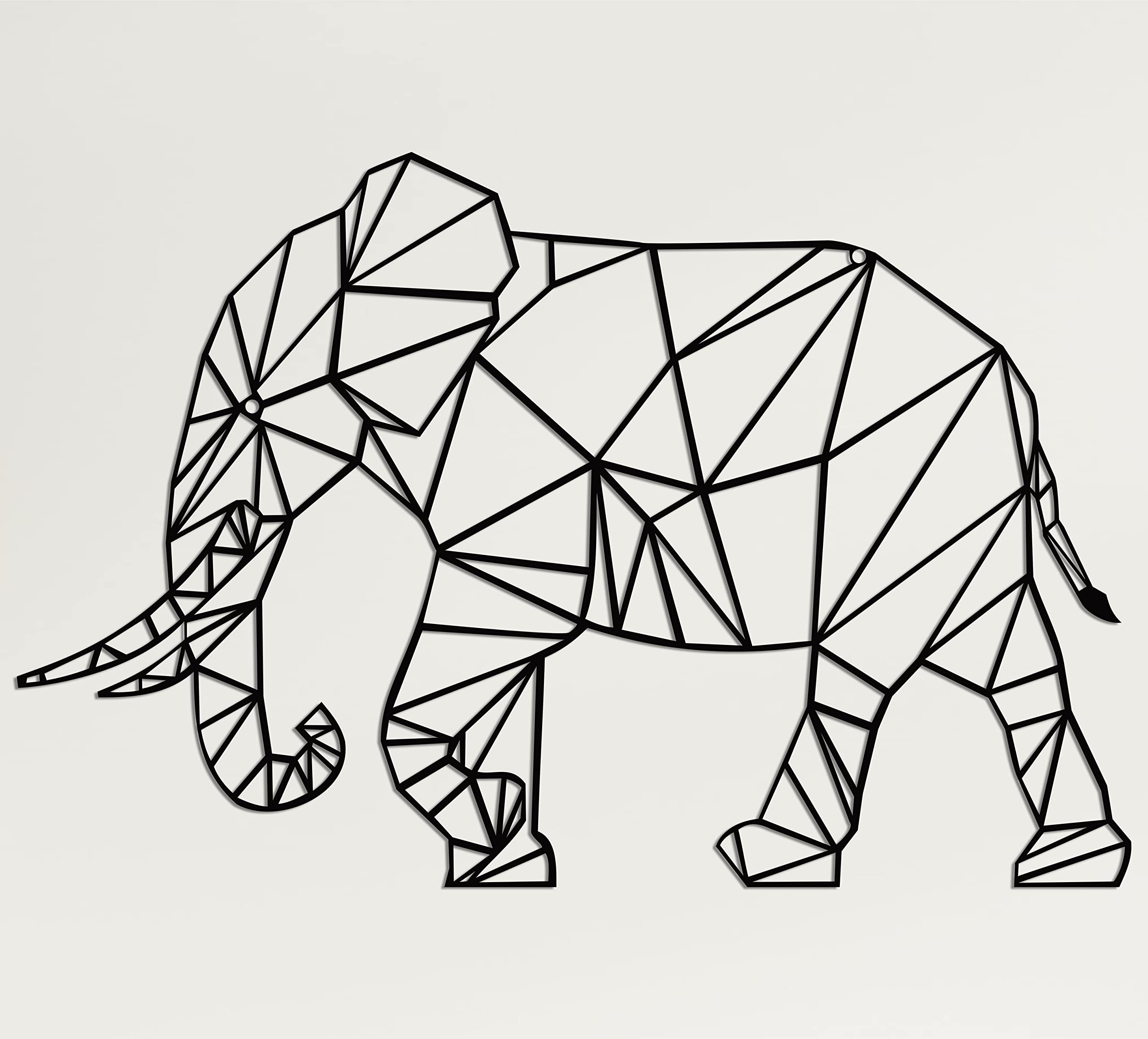 DEKADRON Metal Wall Art, Geometric Metal Elephant, Metal Wall Decor, Interior Decoration, Living Room Decor, Animal Art, Wall Ha