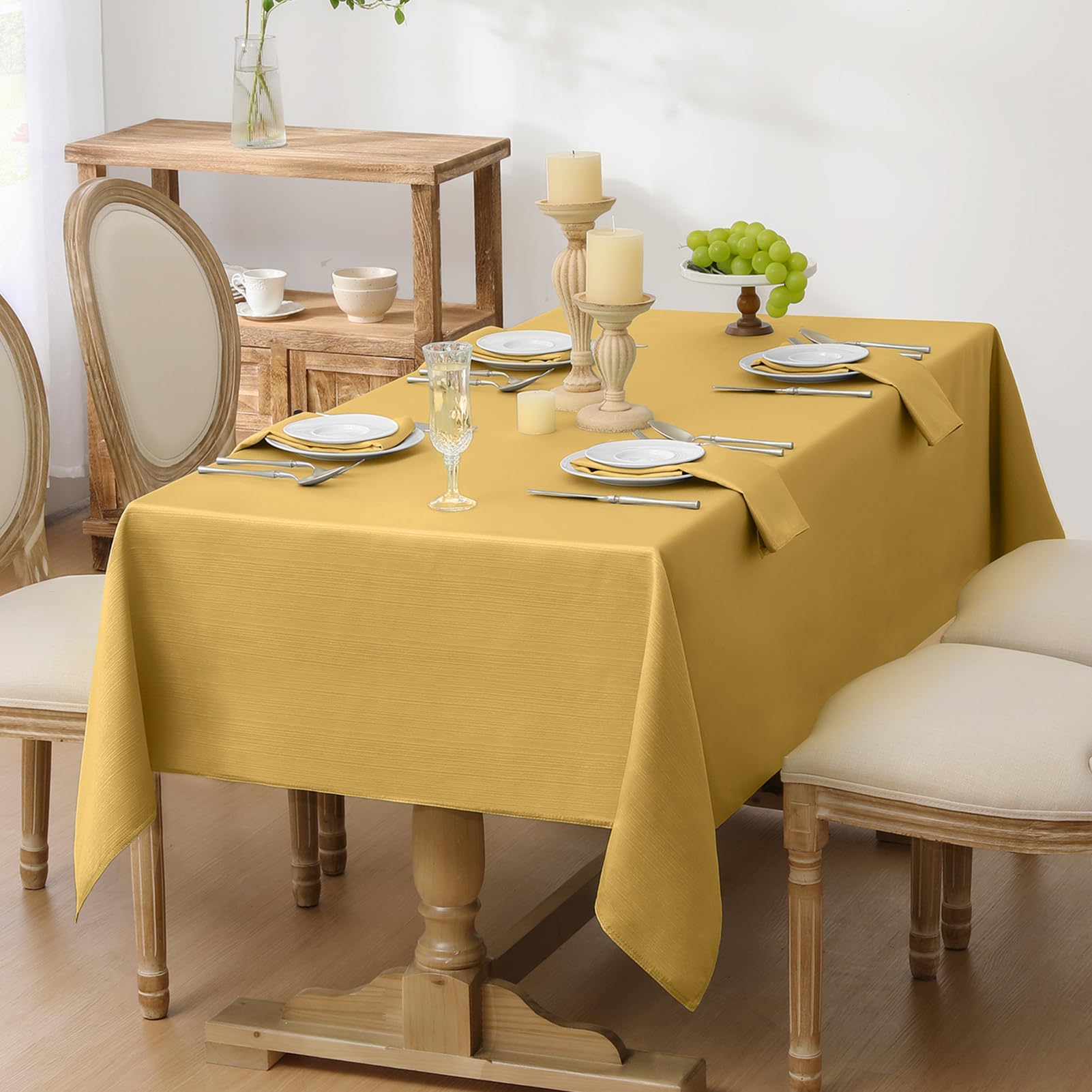 Softalker Fall Jacquard Rectangle Tablecloth - Geometric Line Damask Table Covers Waterproof Stain Resistant Washable Polyester Table Cloths for Dining  Holiday & Parties (60 x 144 inch Gold)