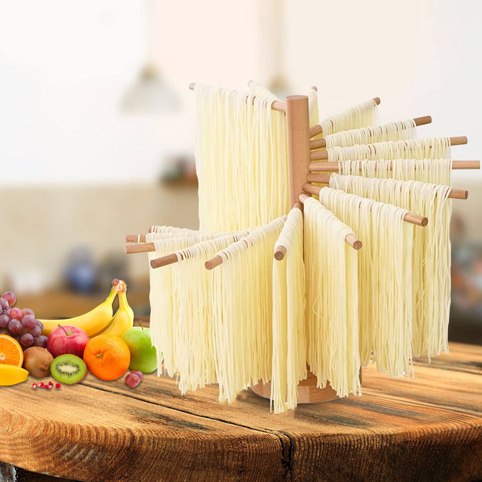 Yoikun Pasta Drying Rack, Homemade Fresh Spaghetti Stand Dryer Noodle Hanger For Kitchen With 16 Arms, Quickly Set Up For Drying