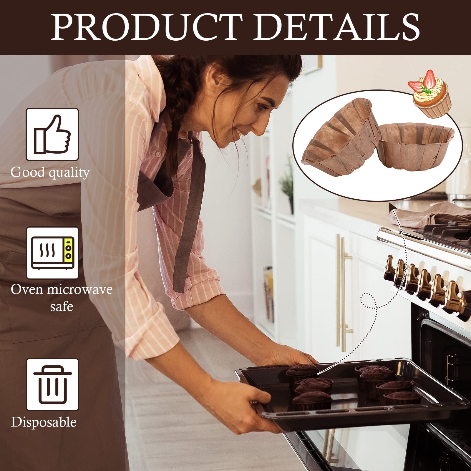 100 Pieces Mini Fluted Tube Baking Mold Nonstick Round Fluted Cake Mold Paper Mini Muffin Pan Disposable Tube Cake Pan For Brown