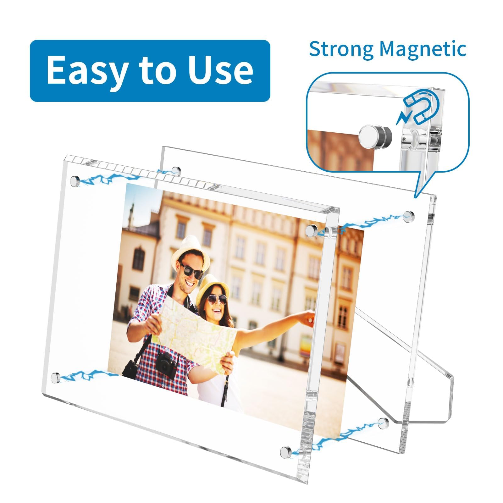AITEE 8.5x11 Acrylic Picture Frames 3 Pack, Clear Picture Frames with Stand, Magnetic Frame Acrylic Lucite Frameless Transparent