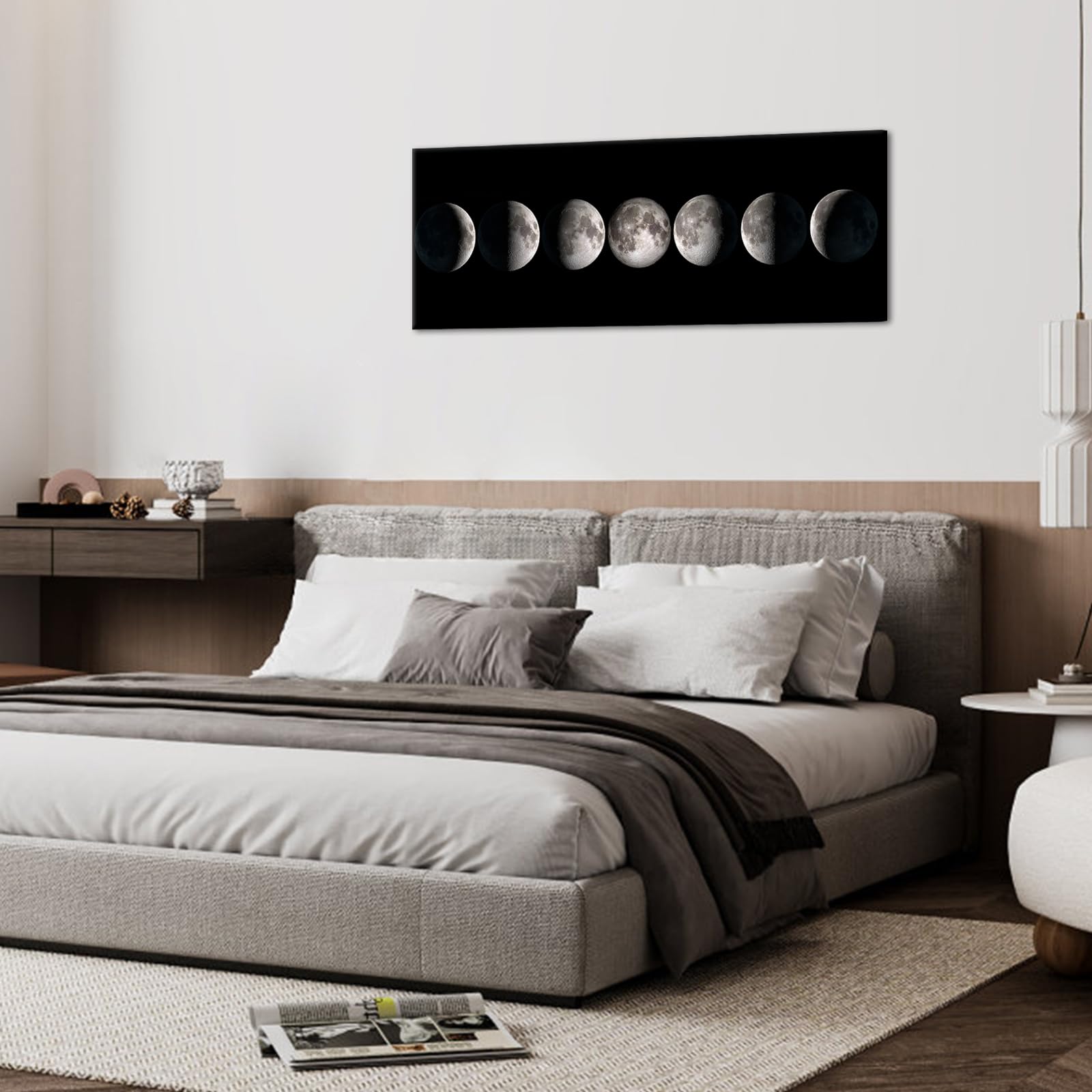 sechars - Modern Giclee Canvas Prints Stretched Artwork Phases of Moon Black and White Pictures to Photo Paintings on Canvas Wall Art for Home Office Decorations 20''x 55''