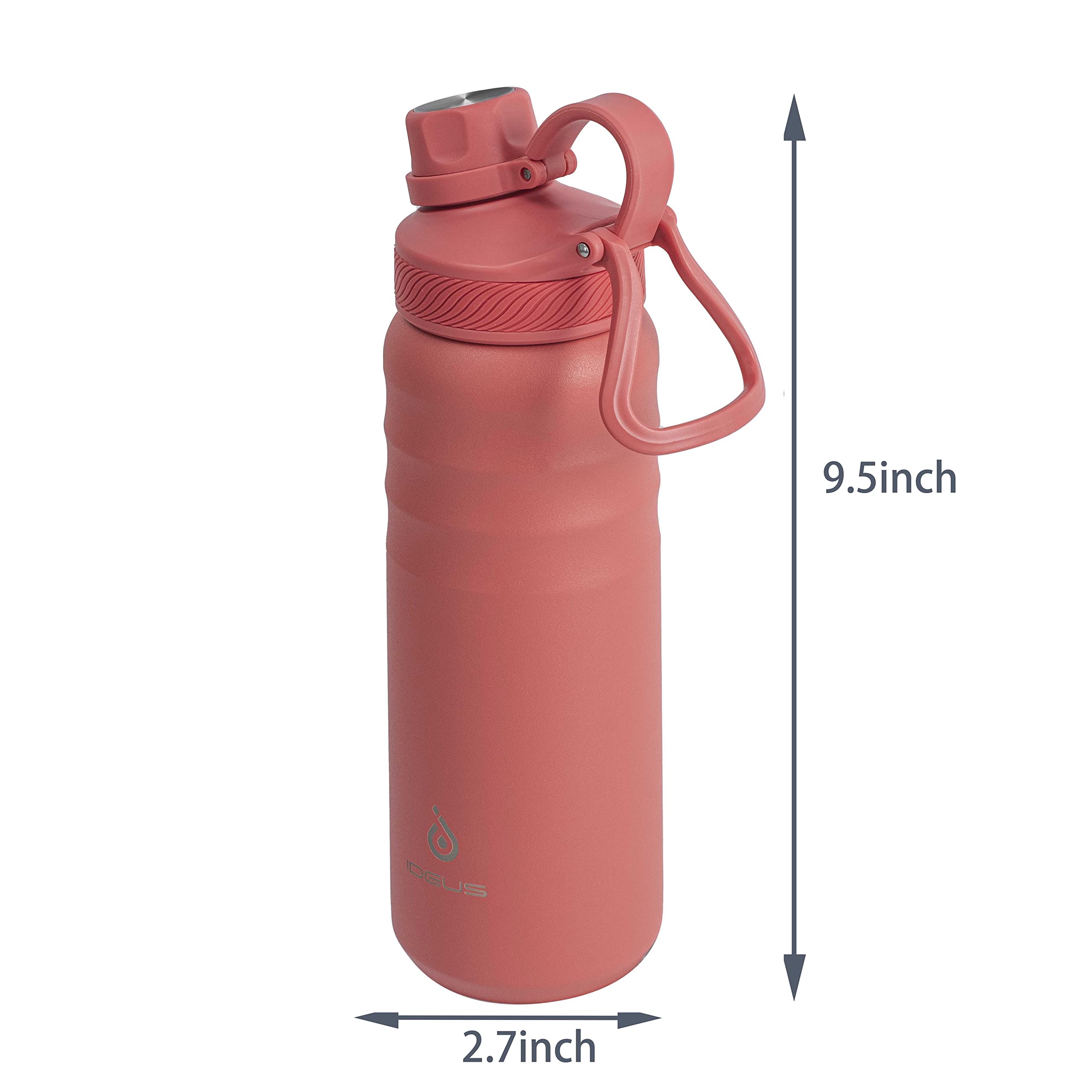 Ideus Insulated Stainless Steel Water Bottle With 2 Leak-Proof Lids, Thermal Water Flask For Hiking Biking, 24Oz, Red