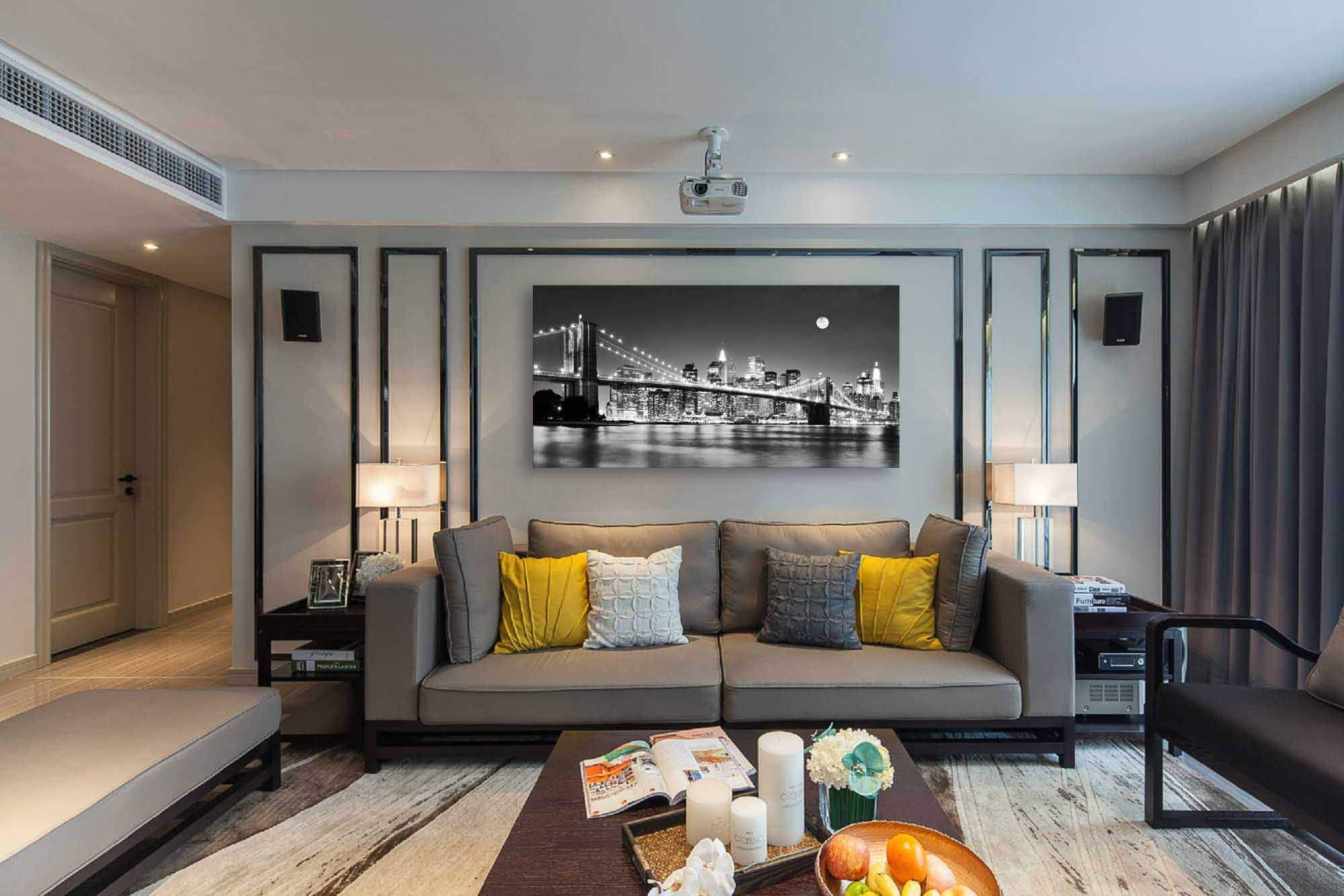 Baisuart-Q30375 Brooklyn Bridge Night View 1 Panels Landscape Artwork Canvas Prints Moon Night New York City Scene Picture Paintings Black and white Wall Art for Oiffce Home Decorations Wall Decor