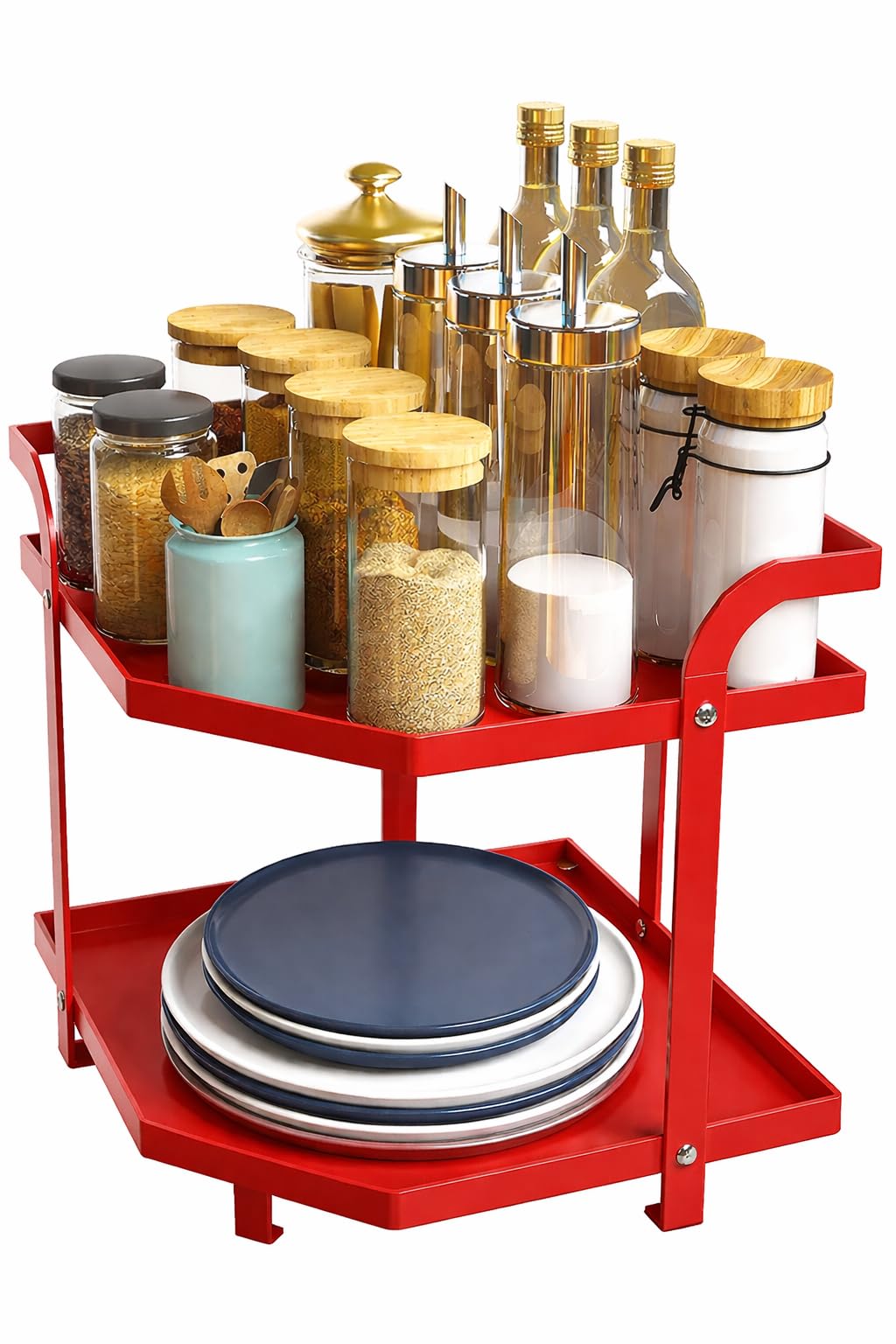 Ogfc 59518 Decorative Alloy Steel TwoTier Corner Shelf Kitchen Counter Rack  Cabinet Pantry Organizer, Plate Shelf, Spice Rack