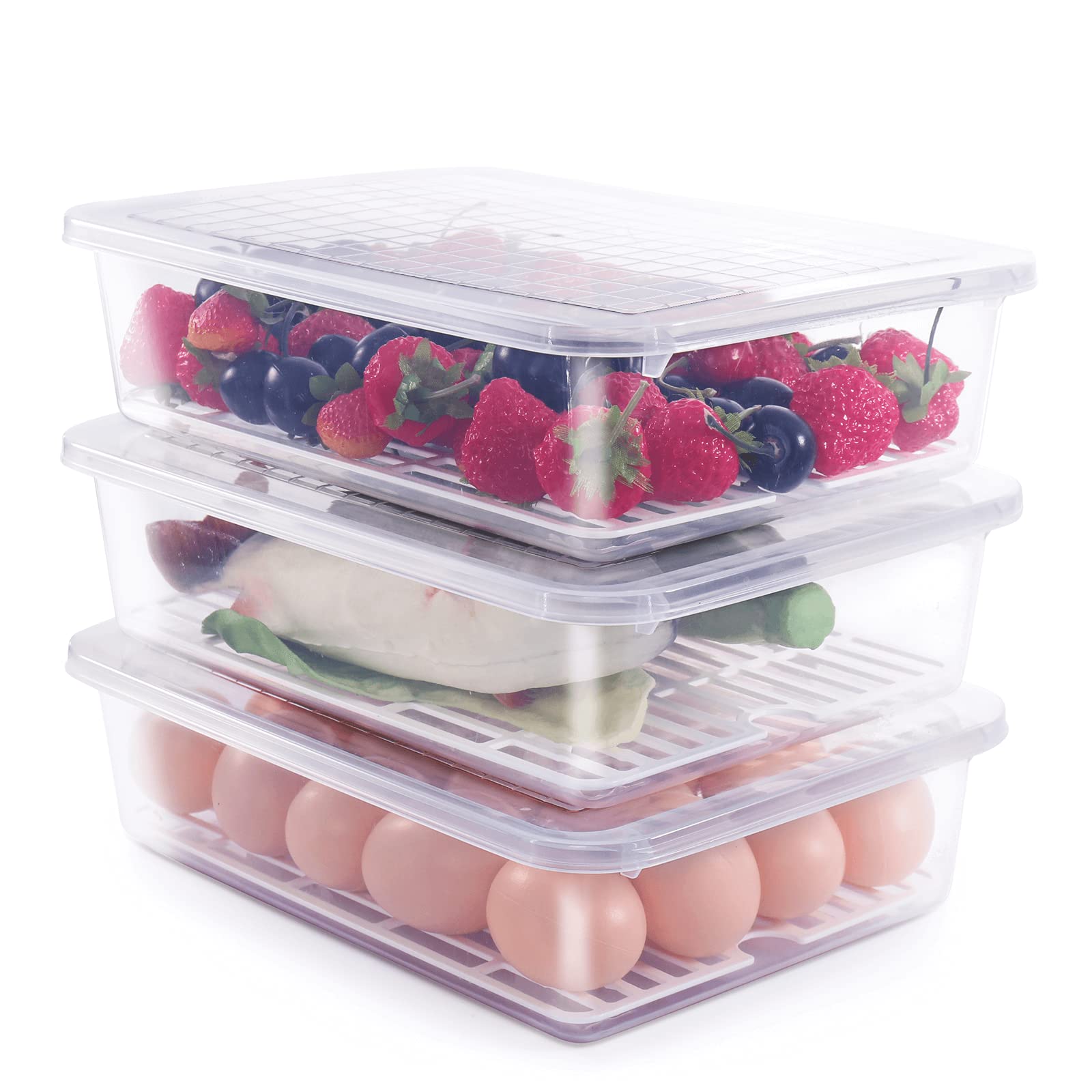 77L Food Storage Container, (3-Pack) Plastic Food Containers With Removable Drain Plate And Lid, Stackable Portable Freezer Stor