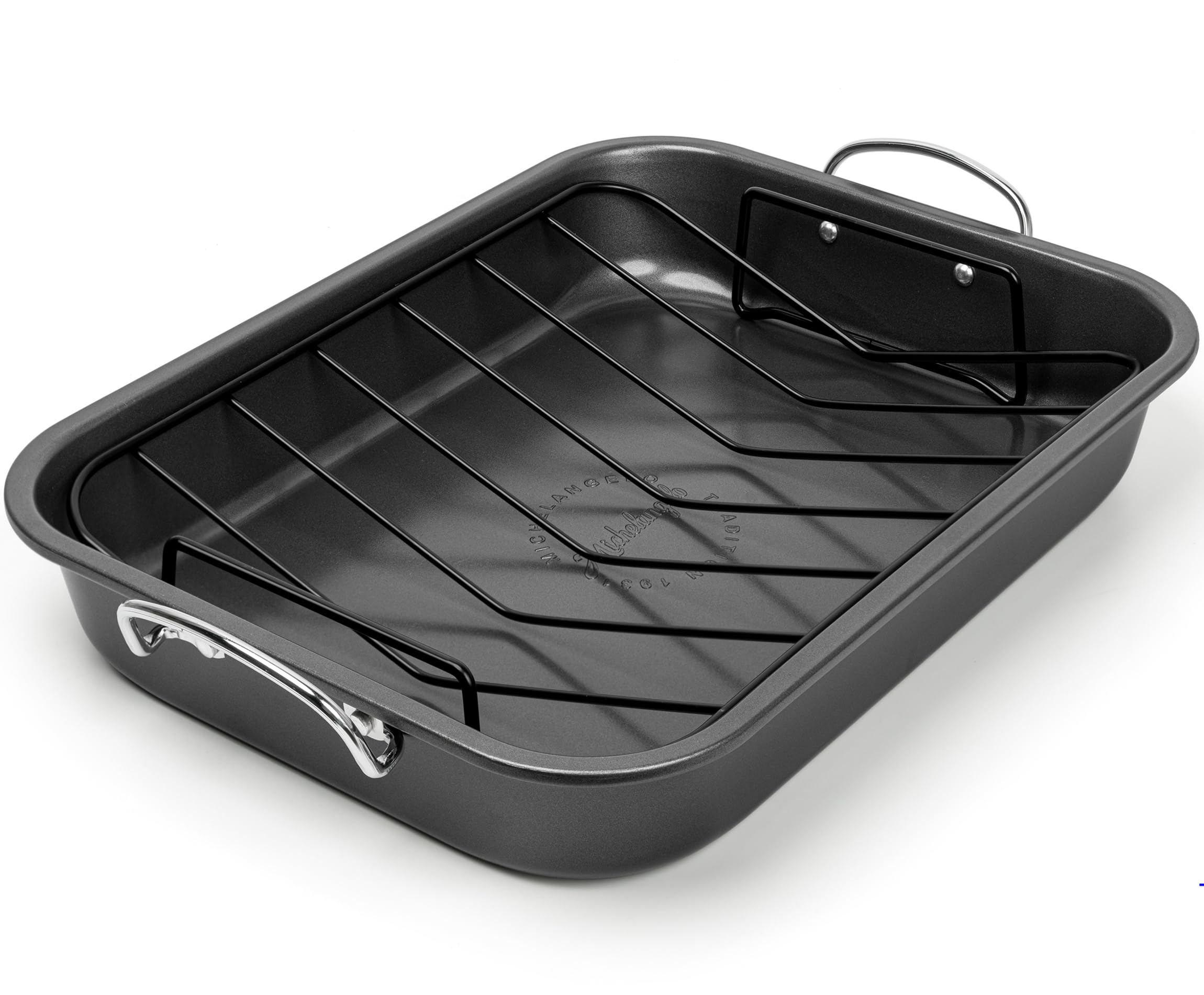 MICHELANGELO 15Inch Turkey Roasting Pan with V Rack, Carbon Steel
