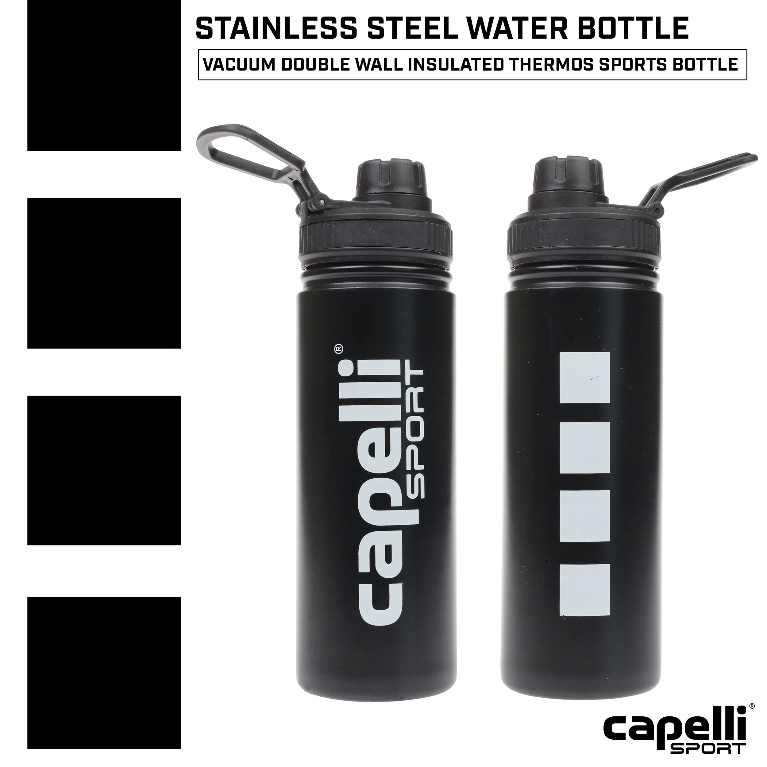 Capelli Sport Water Bottle Stainless Steel, Wide Mouth Vacuum Double Wall Insulated Thermos Water Bottle, Black