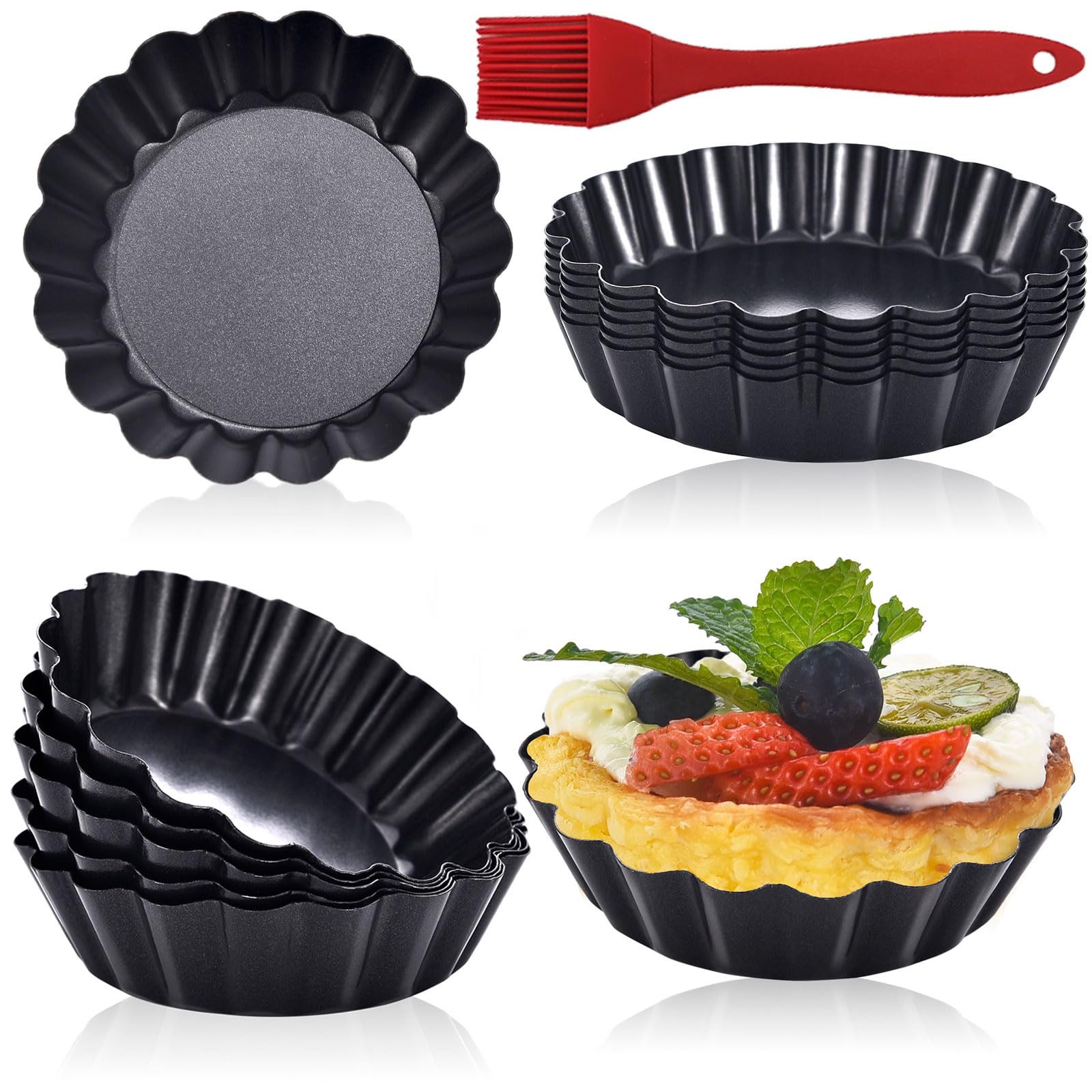Datanya 12Pack Mini Tart Pans Removable Botttom 3 Inch Tart Pan, Round Nonstick Carbon Steel Fluted Quiche Pie Tart Pan For Baki