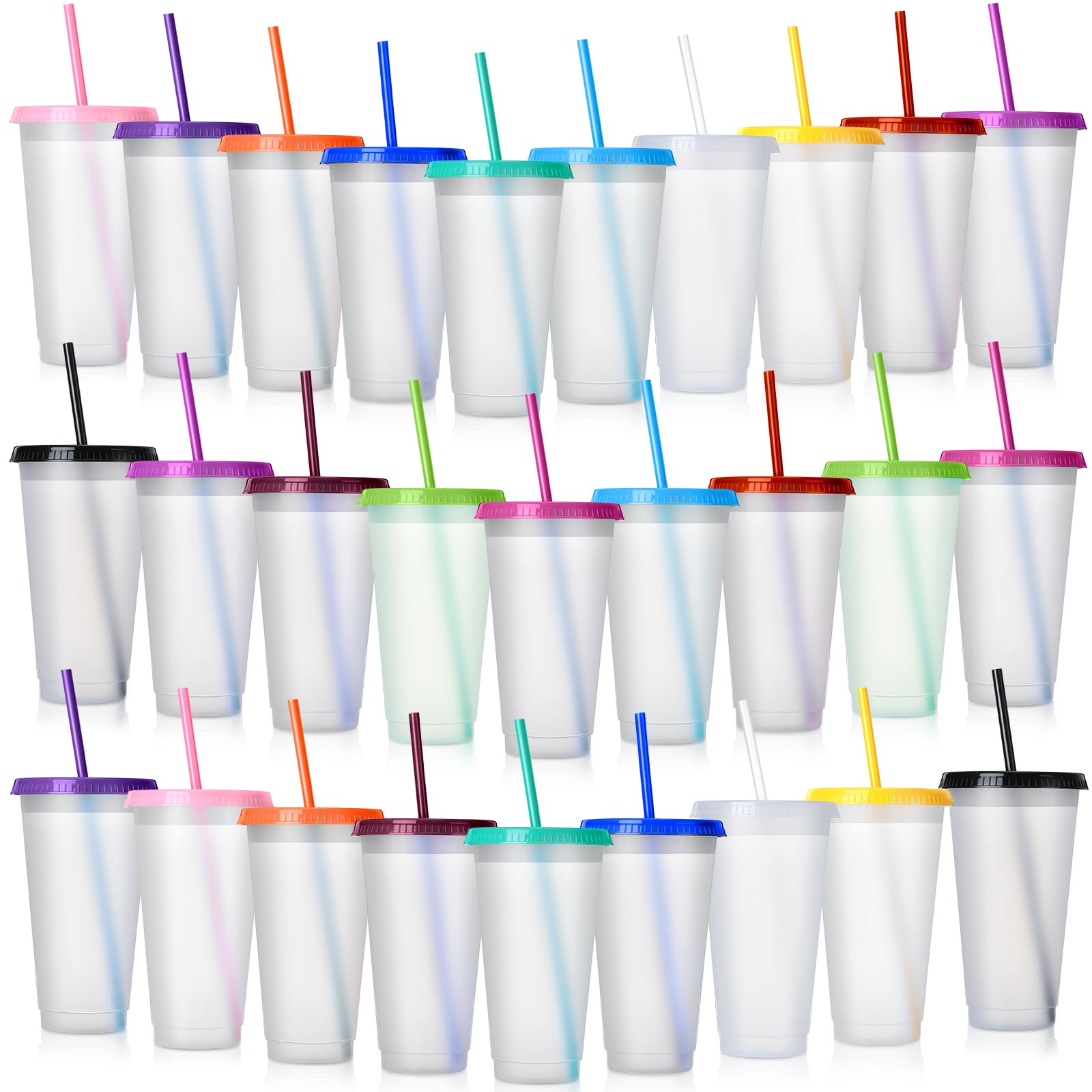 Hsei Reusable Plastic Tumbler with Straw and Lid Bulk -clear Plastic Cups with Lid and Straw for Iced Coffee Water Smoothie Wate