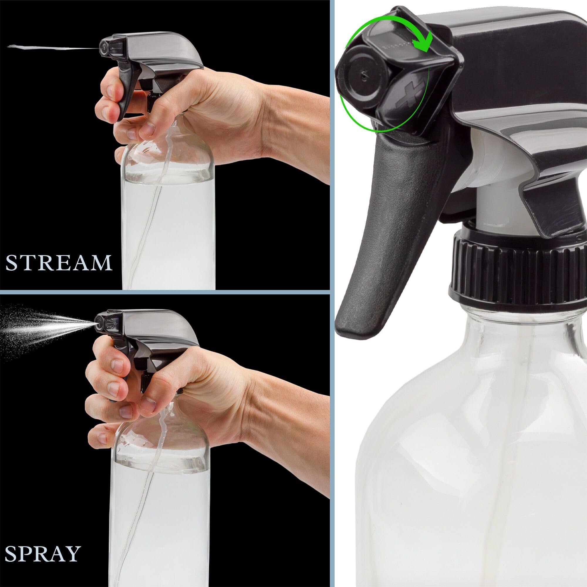 Cornucopia 16Oz Clear Glass Spray Bottles W/Chalk Labels (2 Pack); Boston Round Bottles With 3-Setting Adjustable Heavy Duty Spr