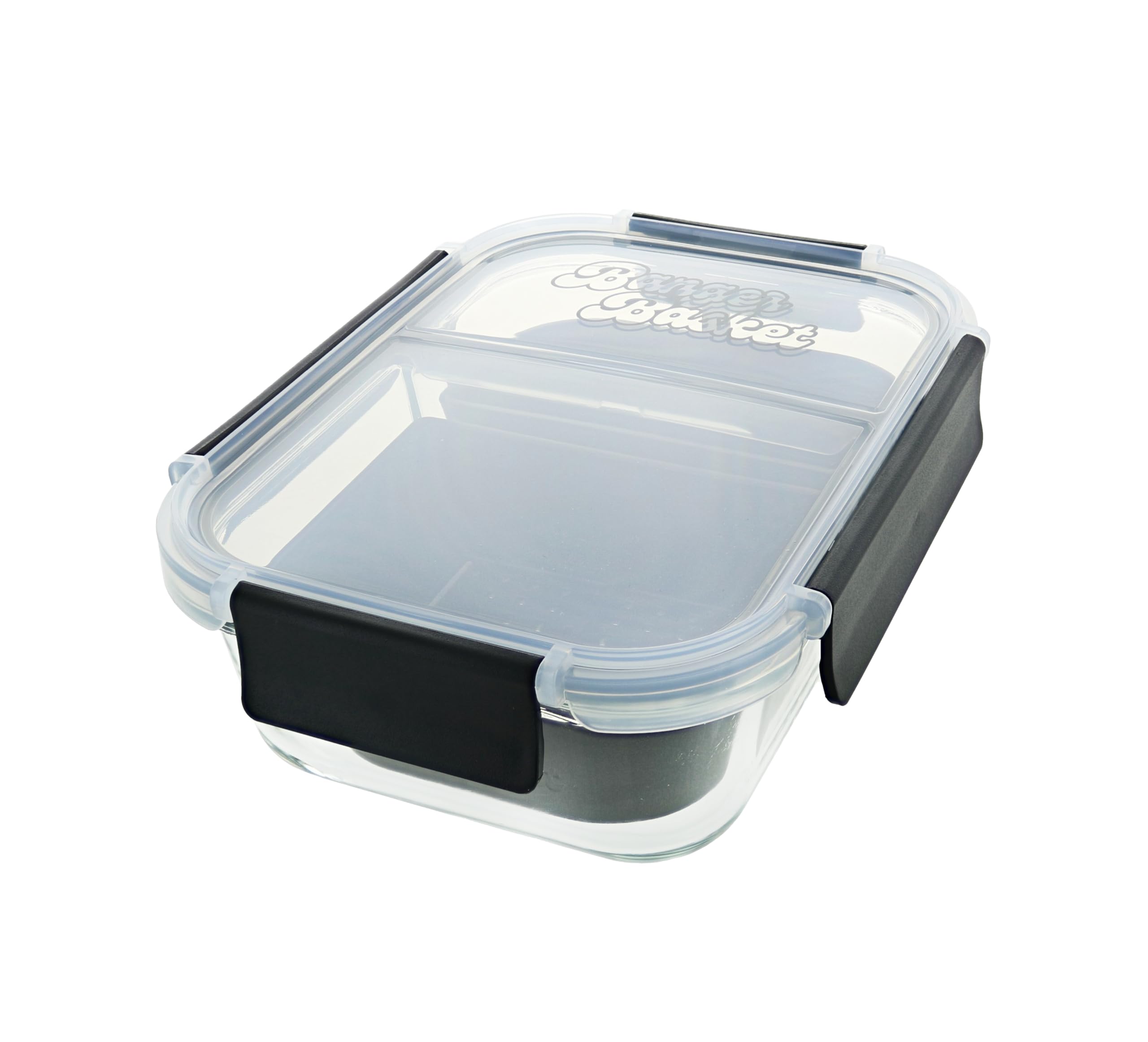 Banger Basket Two Compartment Borosilicate Glass Container Cleaning Tool With Sealable Lid (Black)