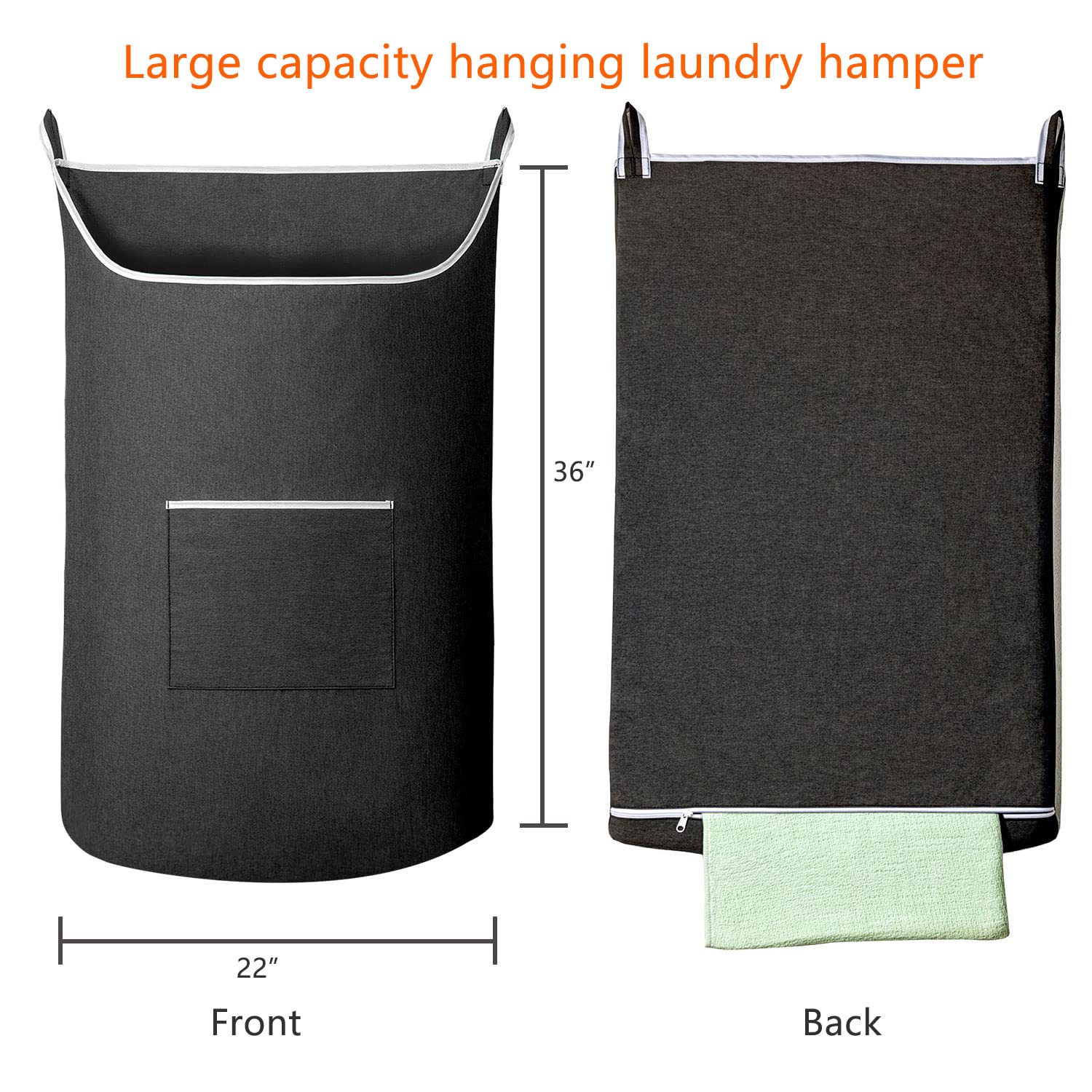 SAVERHO XL Hanging Laundry Hamper Bag  Black Door Hanging Hamper with Large Openging Hanging Laundry Hamper Storage Bag Large Size?36X22 Inch (Black)