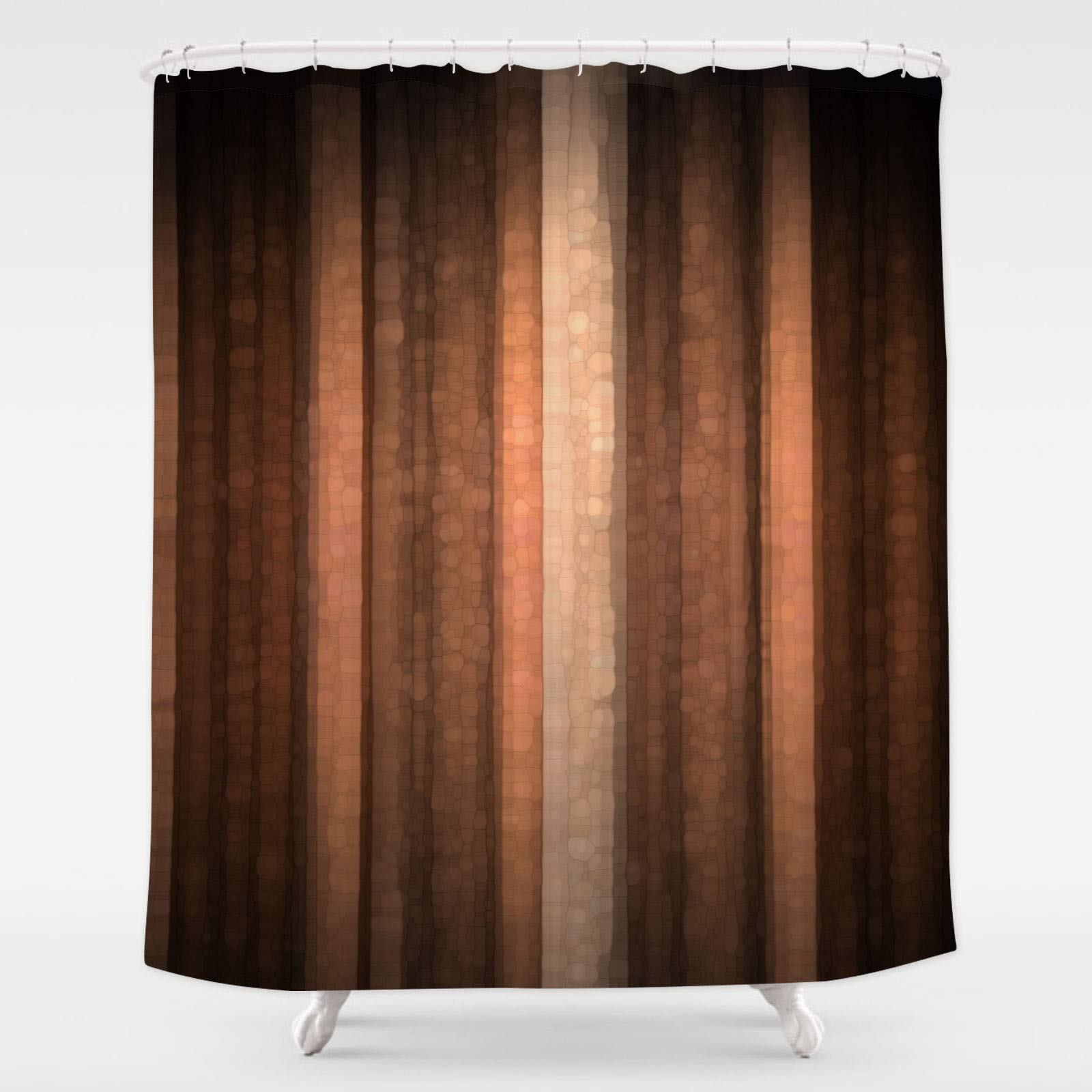 Gibelle Brown Striped Shower Curtain, Orange Copper And Pale Peach Abstract Fall Cool Glass Texture Vintage Ombre Design Bathroo