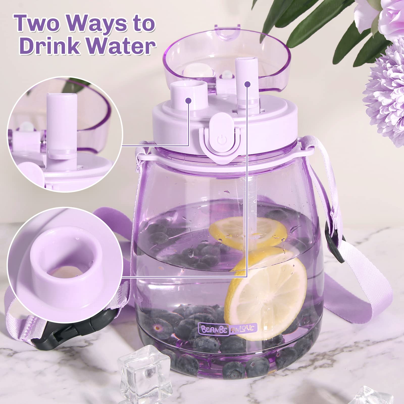Moioibe Kawaii Water Bottle With Straw 45Oz With Two Ways To Dinking Modern Cute Water Jug With Strap For Women/Teen Girl/School