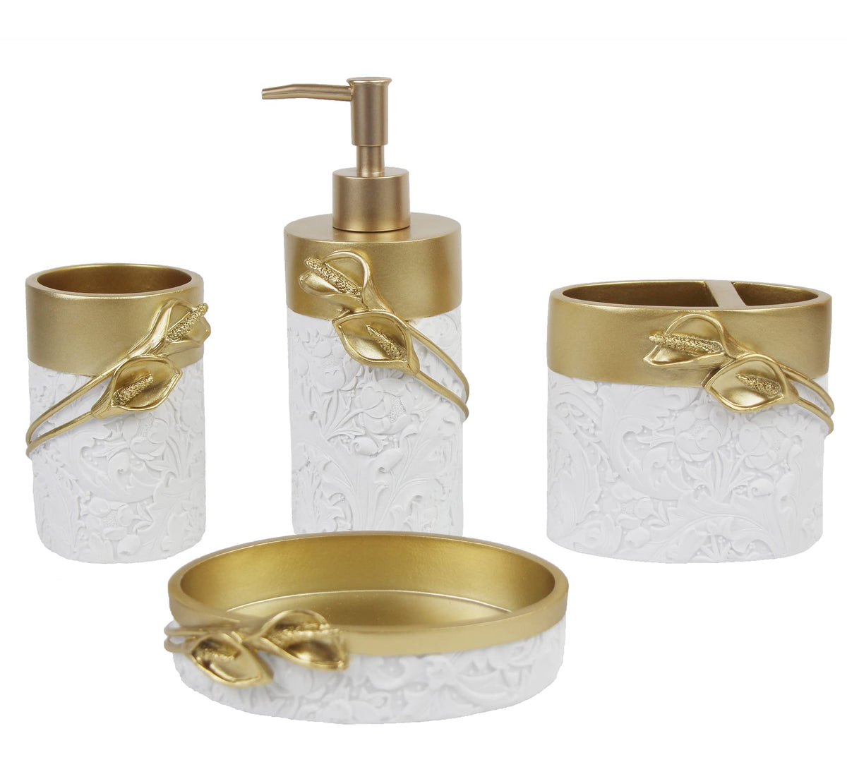 Hymmah Bathroom Accessories Set,Golden Design Toothbrush Holder,Farmhouse Bathroom Decor,4 Pcs Resin Gift Set Apartment Necessit