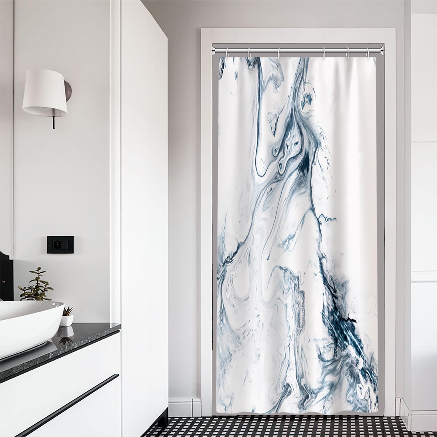 Ruelvth Stall Shower Curtain, Blue Marble Small Shower Curtain Modern Abstract Blue And White Waterproof Fabric Rv Shower Curtai