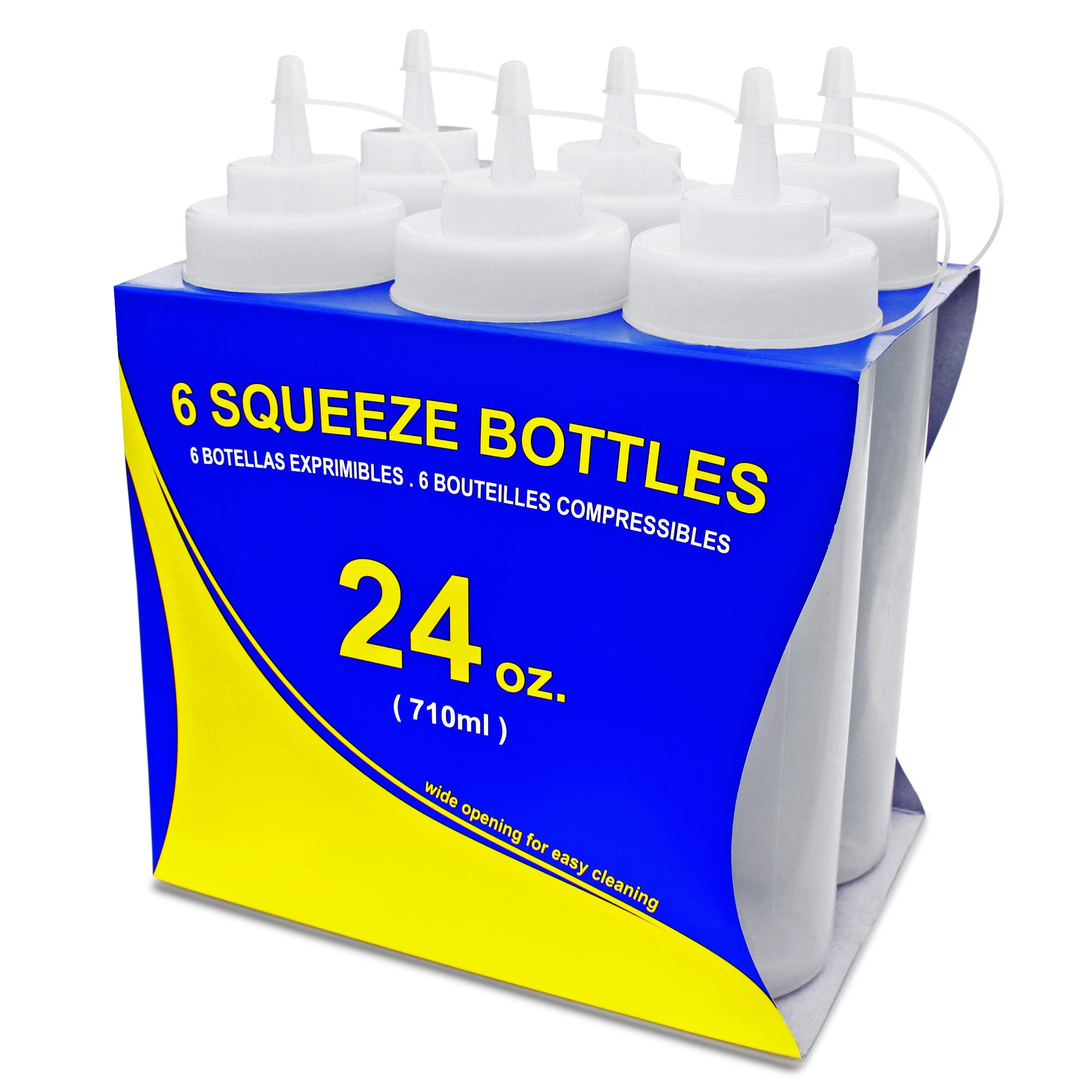New Star Foodservice 26238 Squeeze Bottles, Plastic, Wide Mouth, 24 Oz, Clear, Pack Of 6