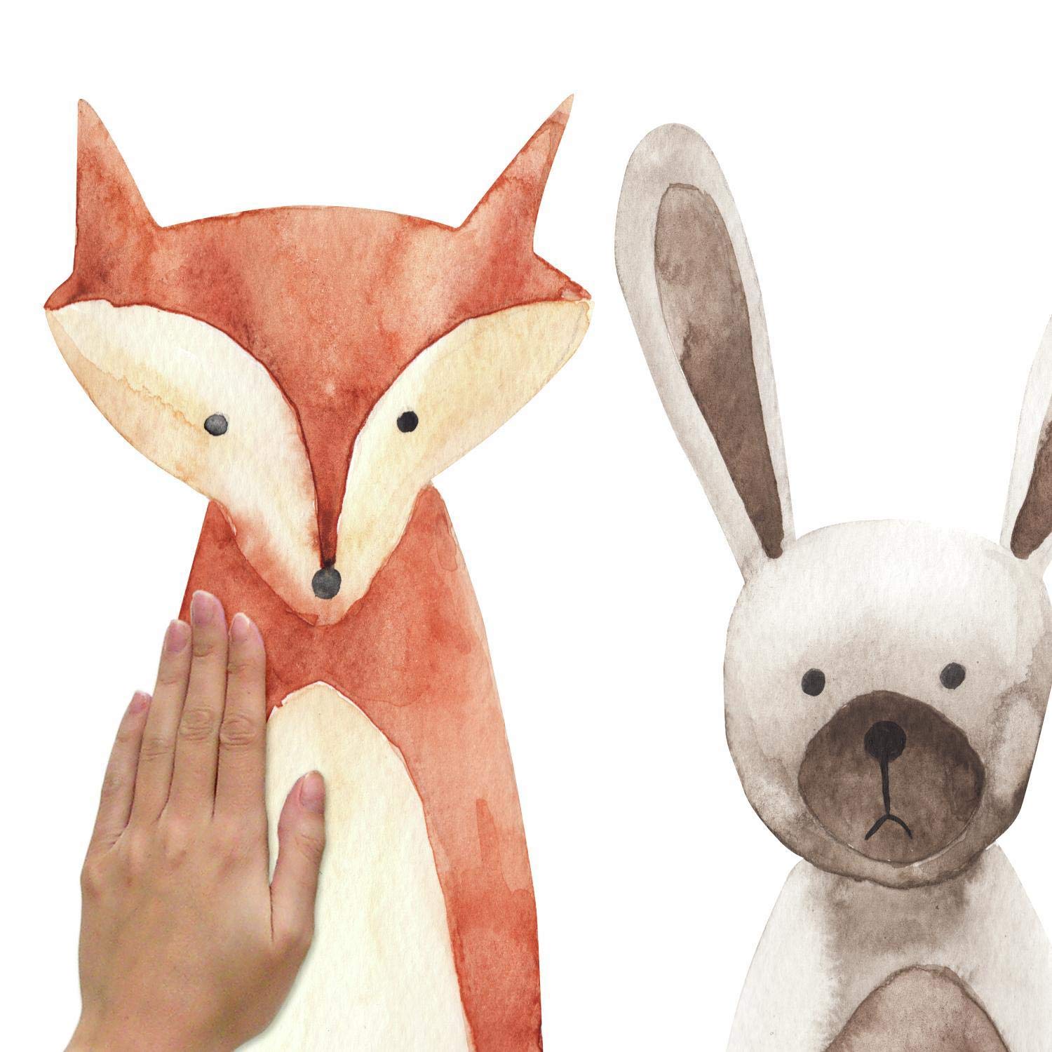 Roommates Rmk4020Scs Watercolor Woodland Critters Peel And Stick Wall Decals, Brown, Gray, Green, Orange, Tan